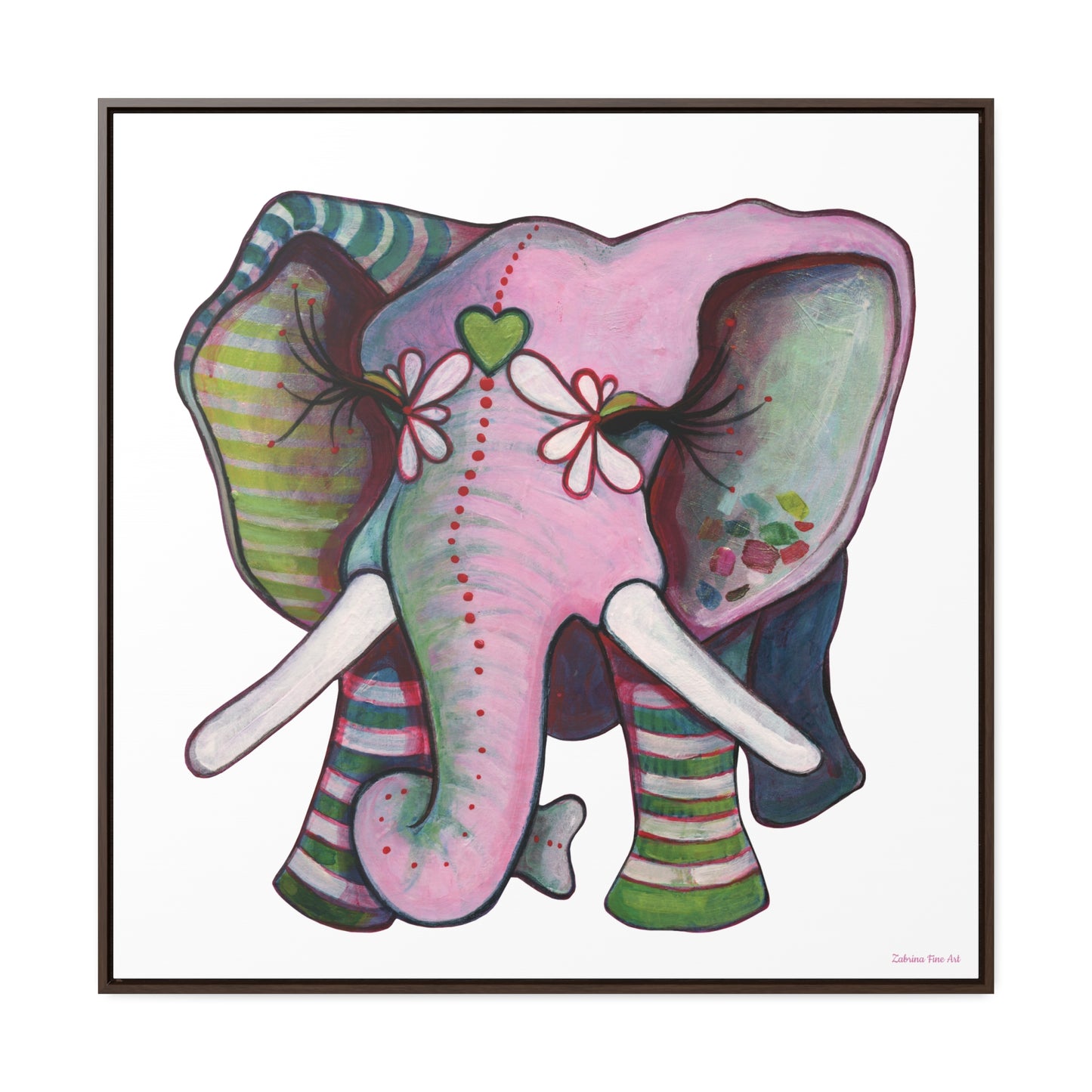 "Green Heart Elephant" Framed Canvas Fine Art Reproduction by Zabrina Fine Art