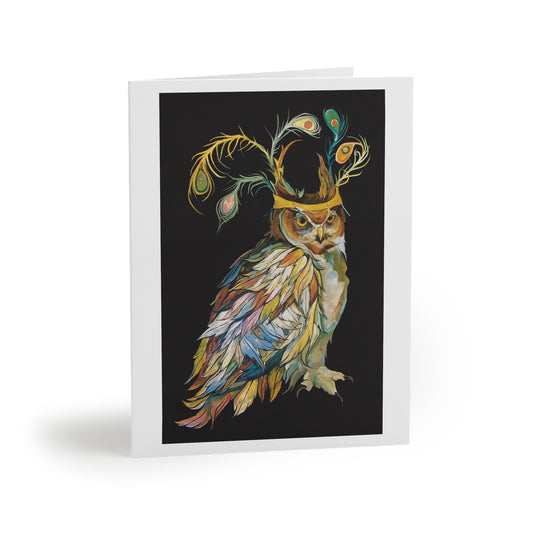 Whimsical "Peacock Crown Owl" Note Cards by Zabrina Fine Art  (set of 8)  FREE SHIPPING
