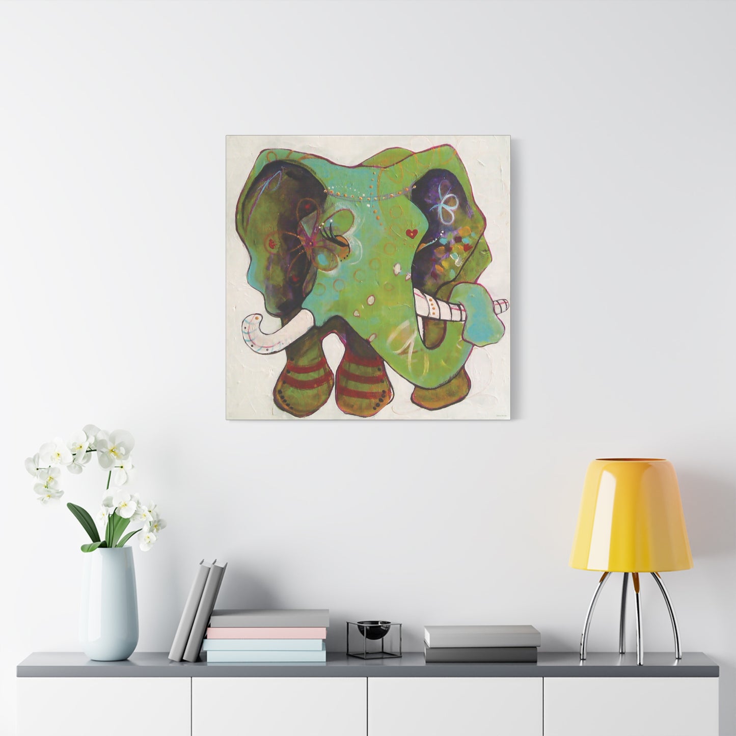 "Green Elephant" Unframed Canvas Black Edge Reproduction by Zabrina Fine Art