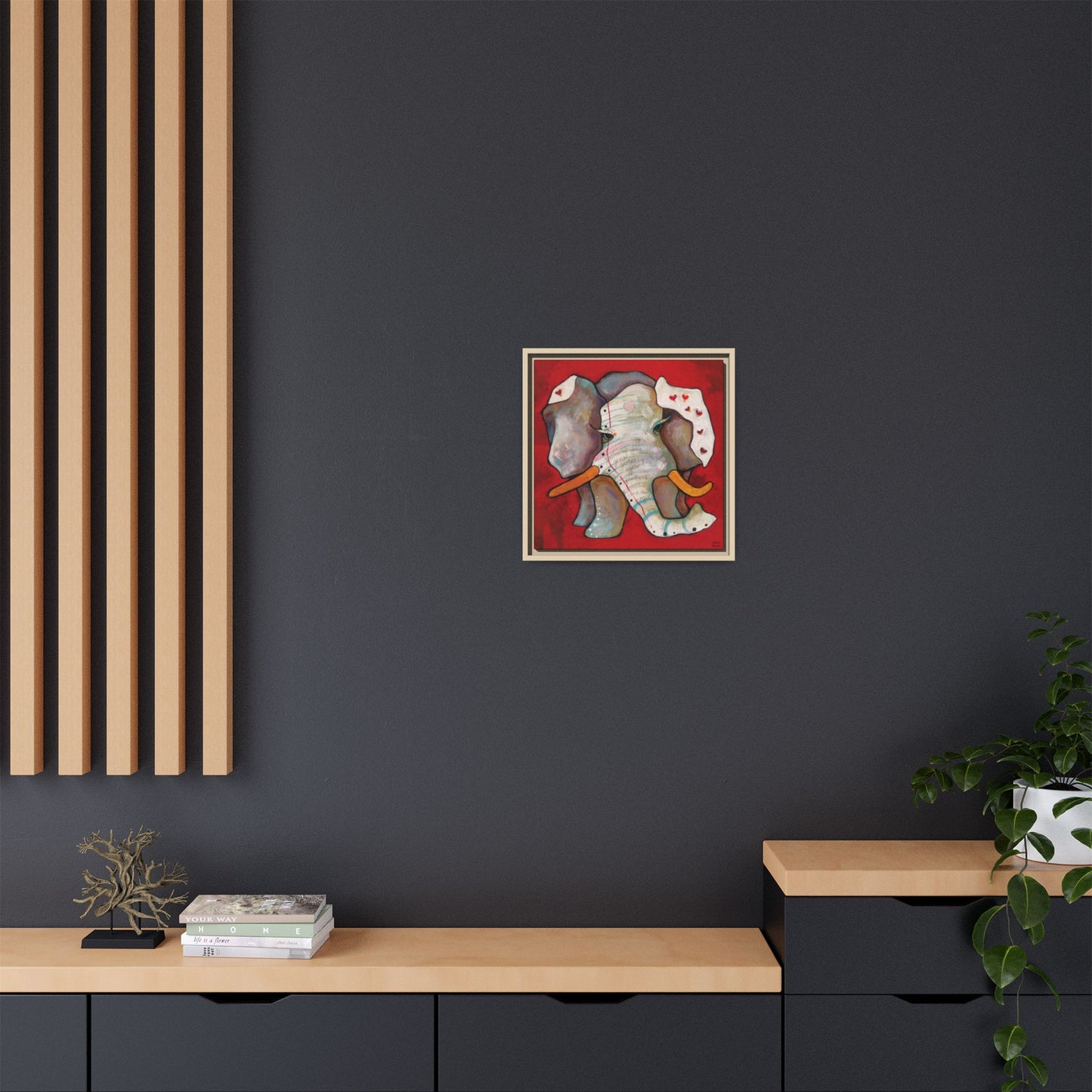 "Red Heart Elephant" Framed Canvas Fine Art Reproduction by Zabrina Fine Art
