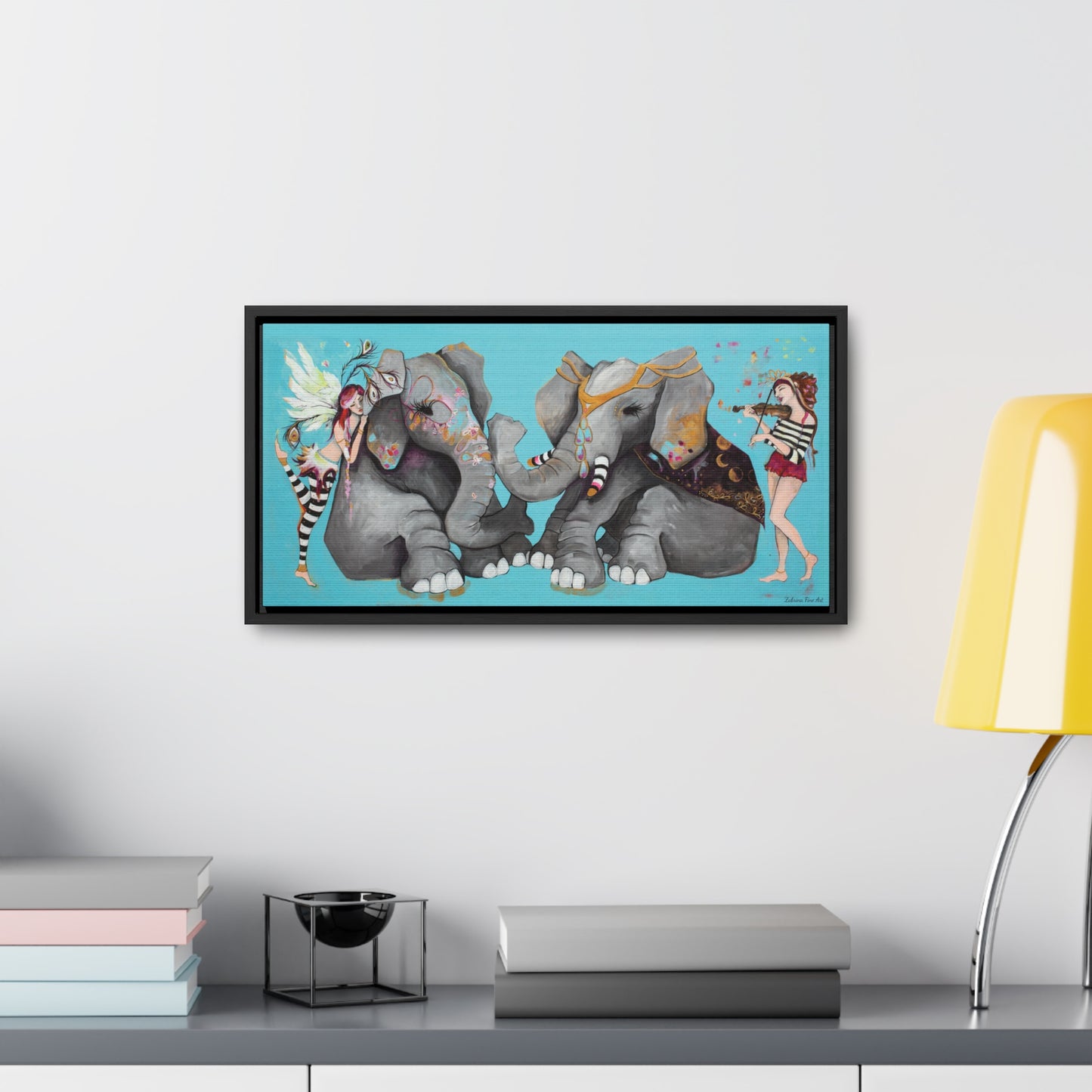 "Elephant Love" Framed Canvas Fine Art Reproduction by Zabrina Fine Art