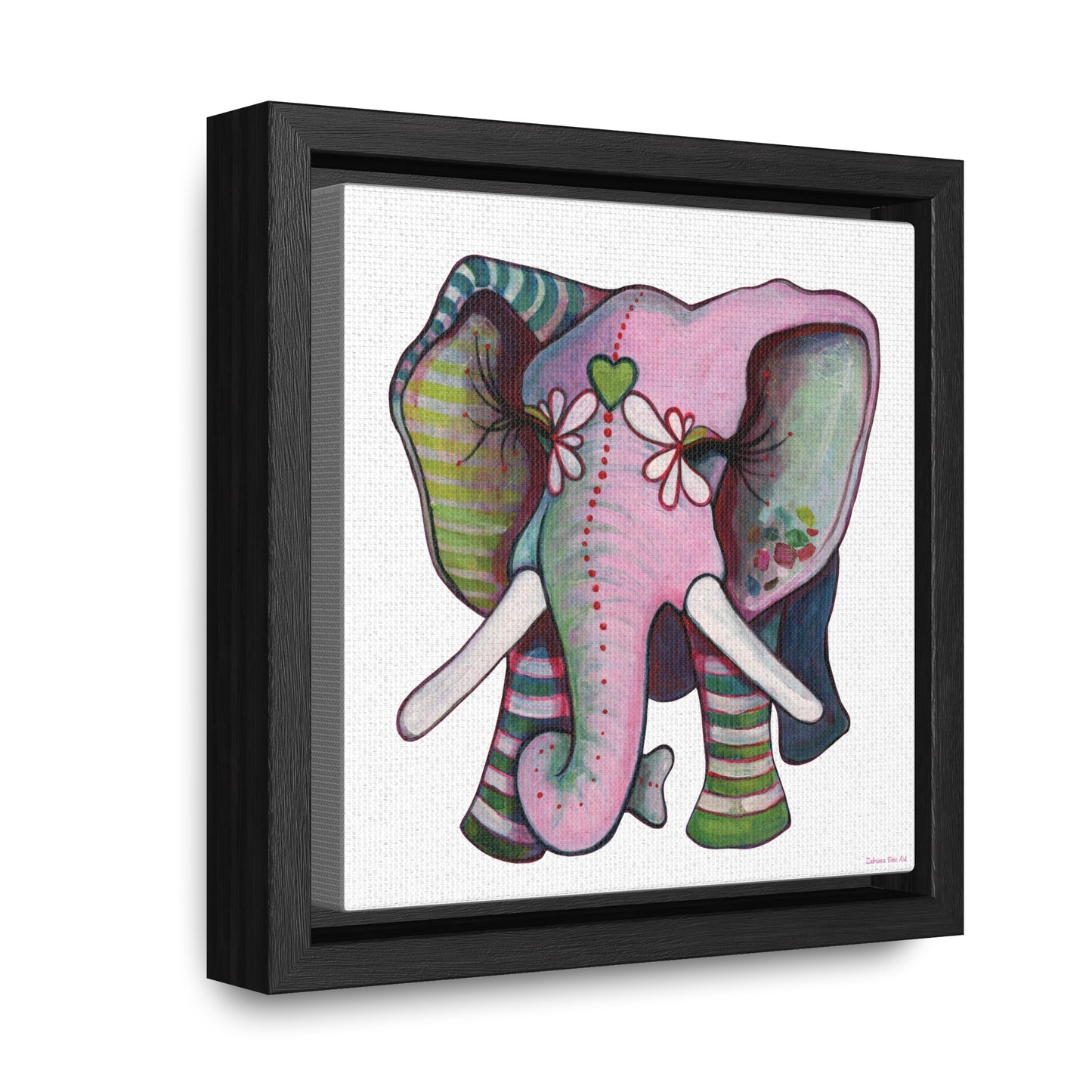 "Green Heart Elephant" Framed Canvas Fine Art Reproduction by Zabrina Fine Art