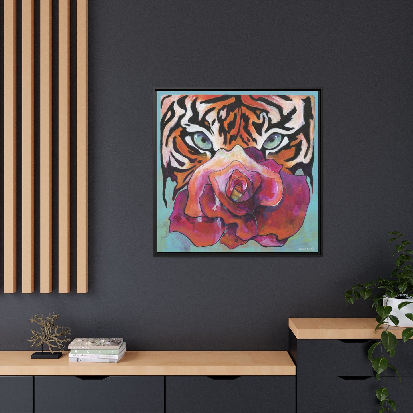 "Tiger Rose" Framed Canvas Fine Art Reproduction by Zabrina Fine Art