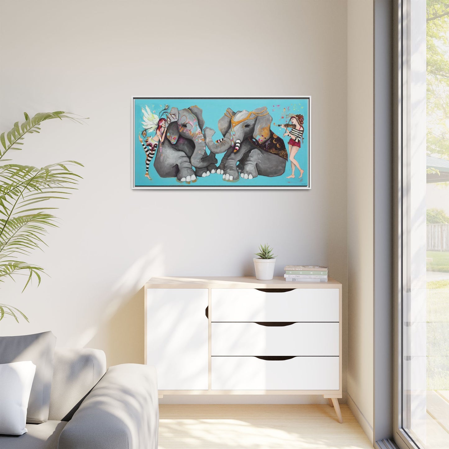 "Elephant Love" Framed Canvas Fine Art Reproduction by Zabrina Fine Art