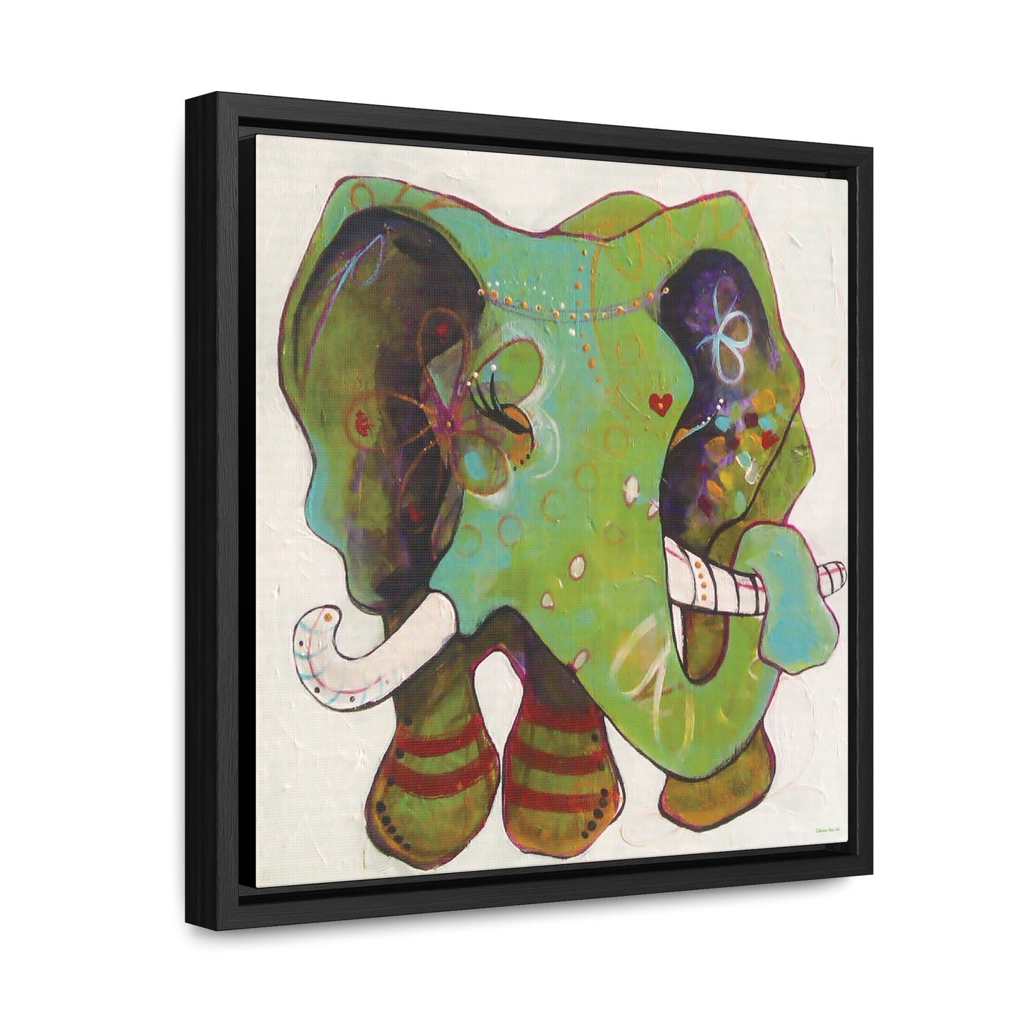 "Green Elephant" Framed Canvas Fine Art Reproduction by Zabrina Fine Art