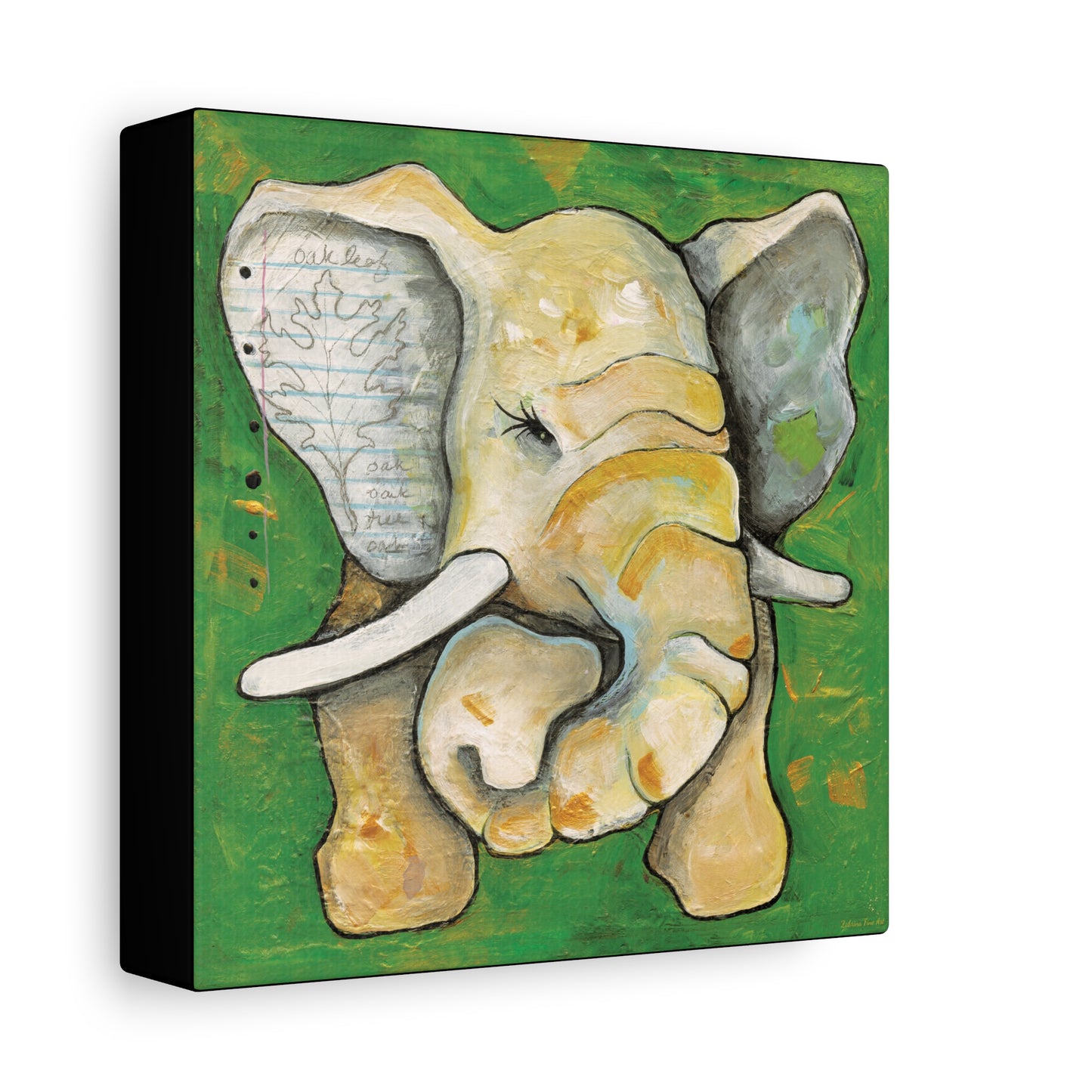 "Oak Leaf Elephant" Unframed Canvas Black Edge Reproduction by Zabrina Fine Art