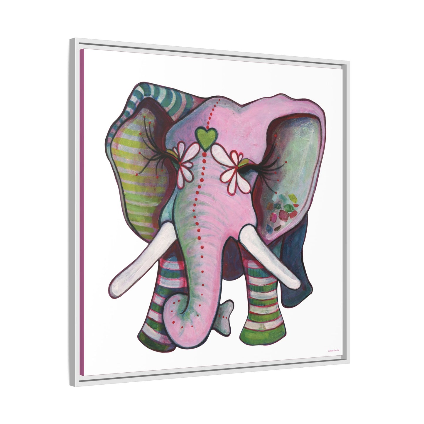 "Green Heart Elephant" Framed Canvas Fine Art Reproduction by Zabrina Fine Art
