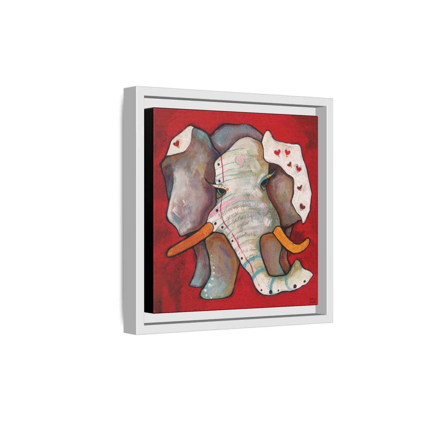 "Red Heart Elephant" Framed Canvas Fine Art Reproduction by Zabrina Fine Art