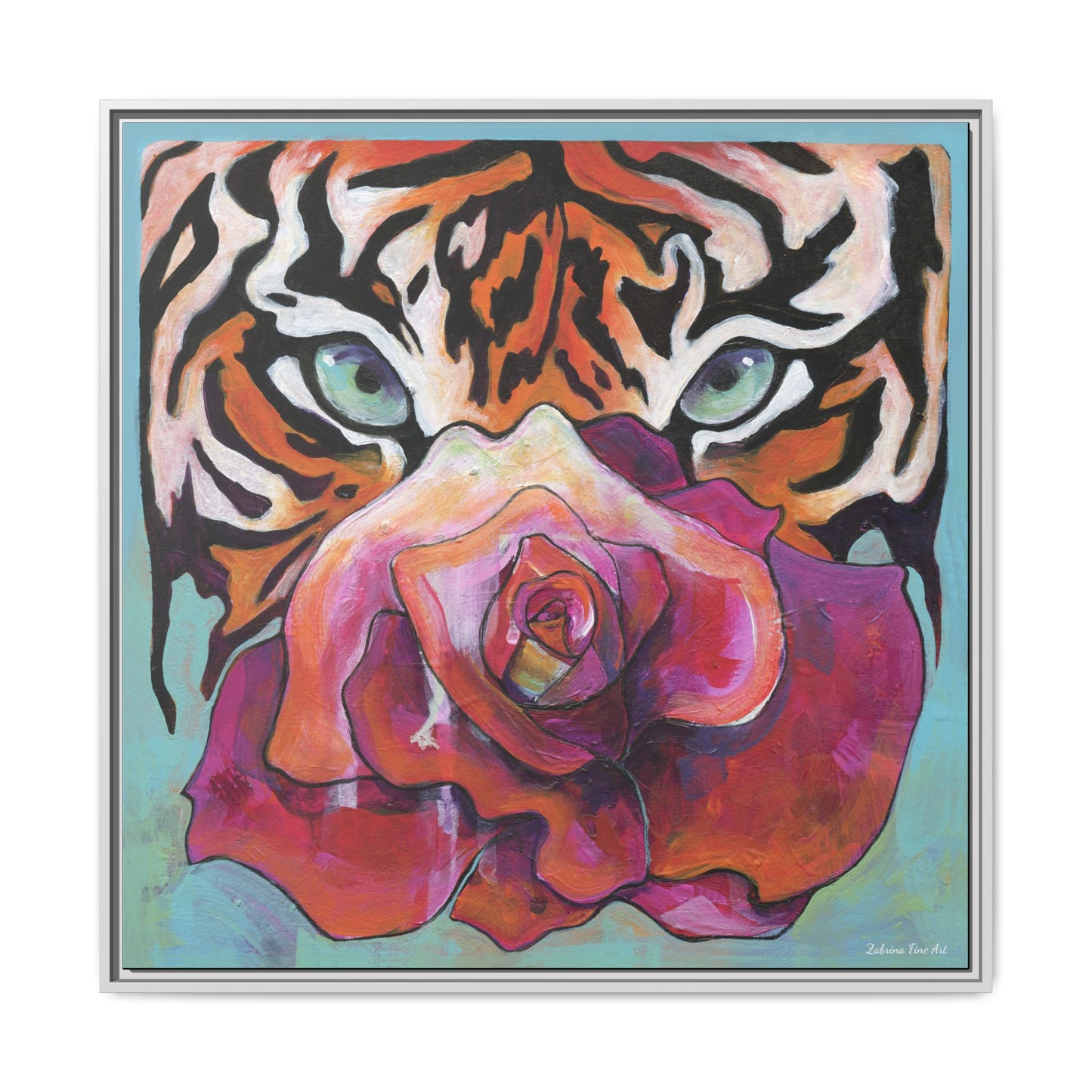 "Tiger Rose" Framed Canvas Fine Art Reproduction by Zabrina Fine Art