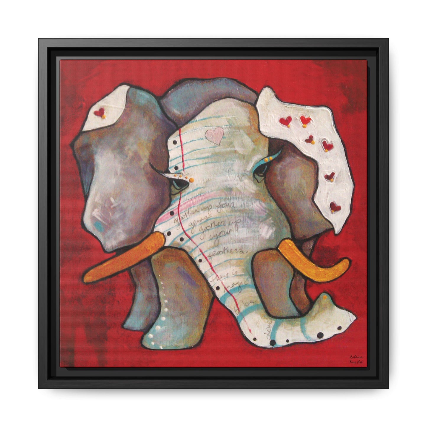 "Red Heart Elephant" Framed Canvas Fine Art Reproduction by Zabrina Fine Art