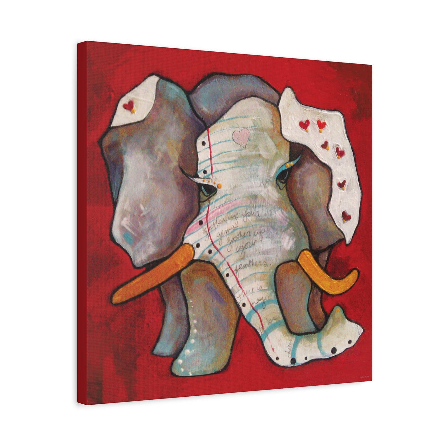 "Red Heart Elephant" Unframed Canvas Red Edge Reproduction by Zabrina Fine Art