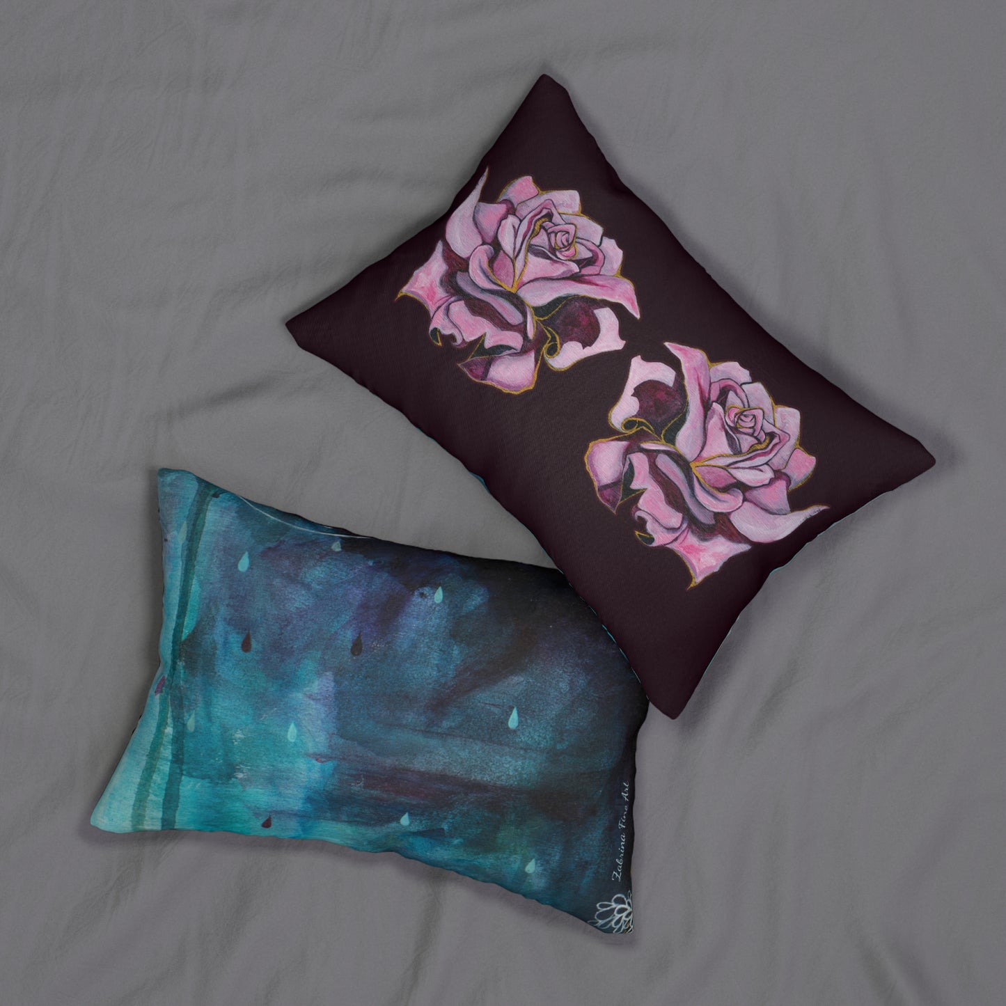 "Raindrops and Roses" Throw Pillow on Wine by Zabrina Fine Art