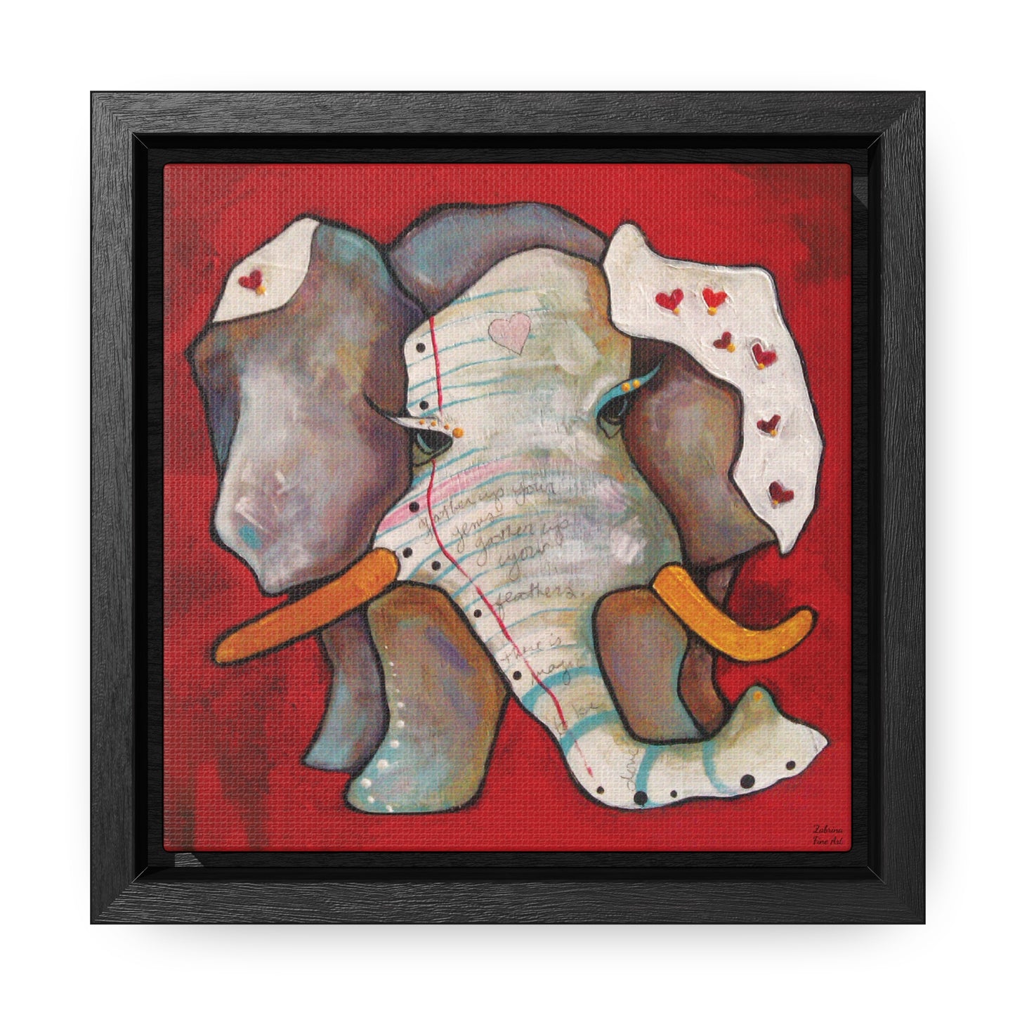 "Red Heart Elephant" Framed Canvas Fine Art Reproduction by Zabrina Fine Art