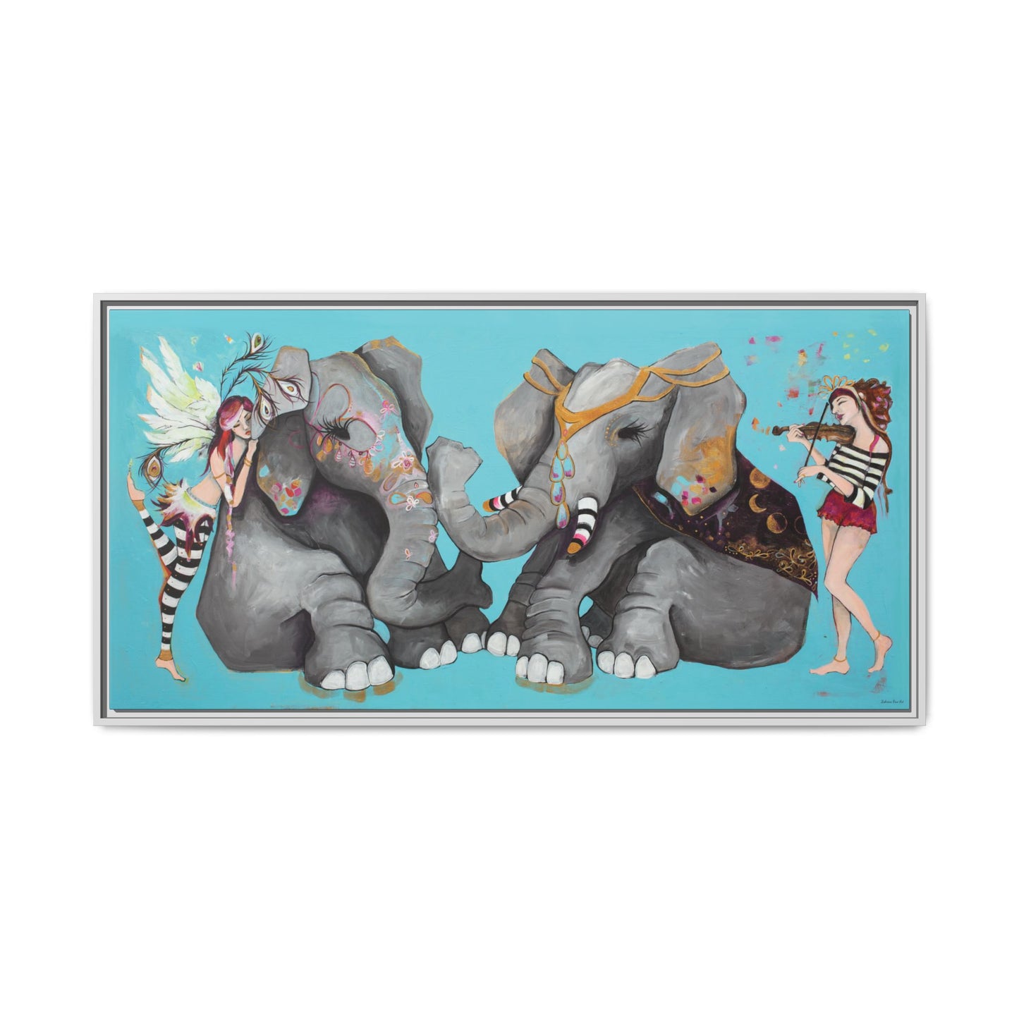 "Elephant Love" Framed Canvas Fine Art Reproduction by Zabrina Fine Art