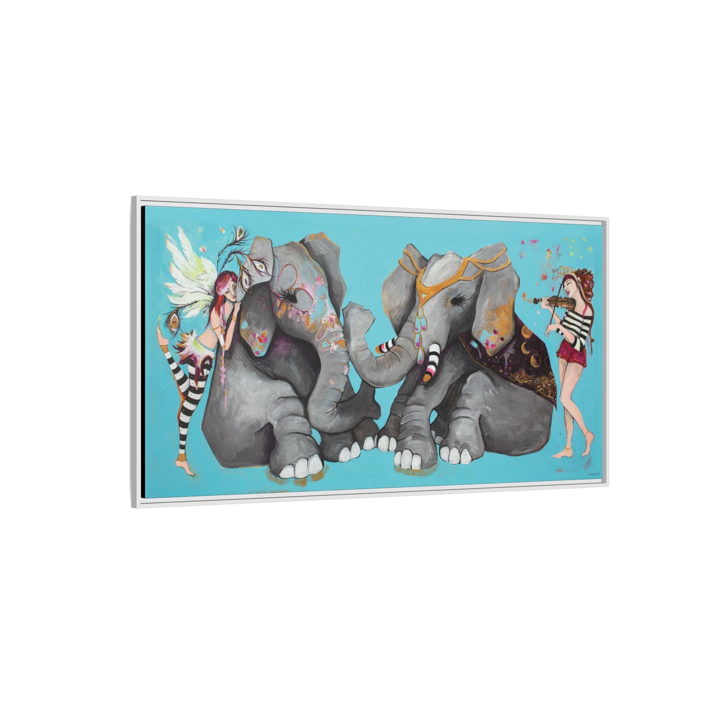 "Elephant Love" Framed Canvas Fine Art Reproduction by Zabrina Fine Art