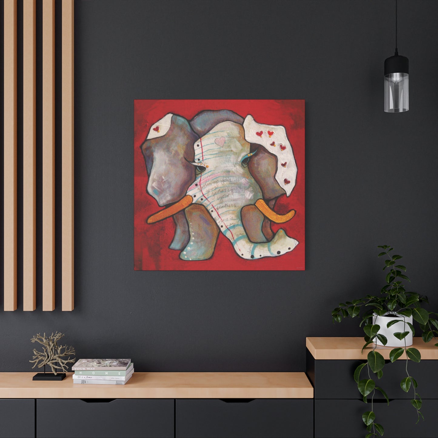 "Red Heart Elephant" Unframed Canvas Black Edge Reproduction by Zabrina Fine Art