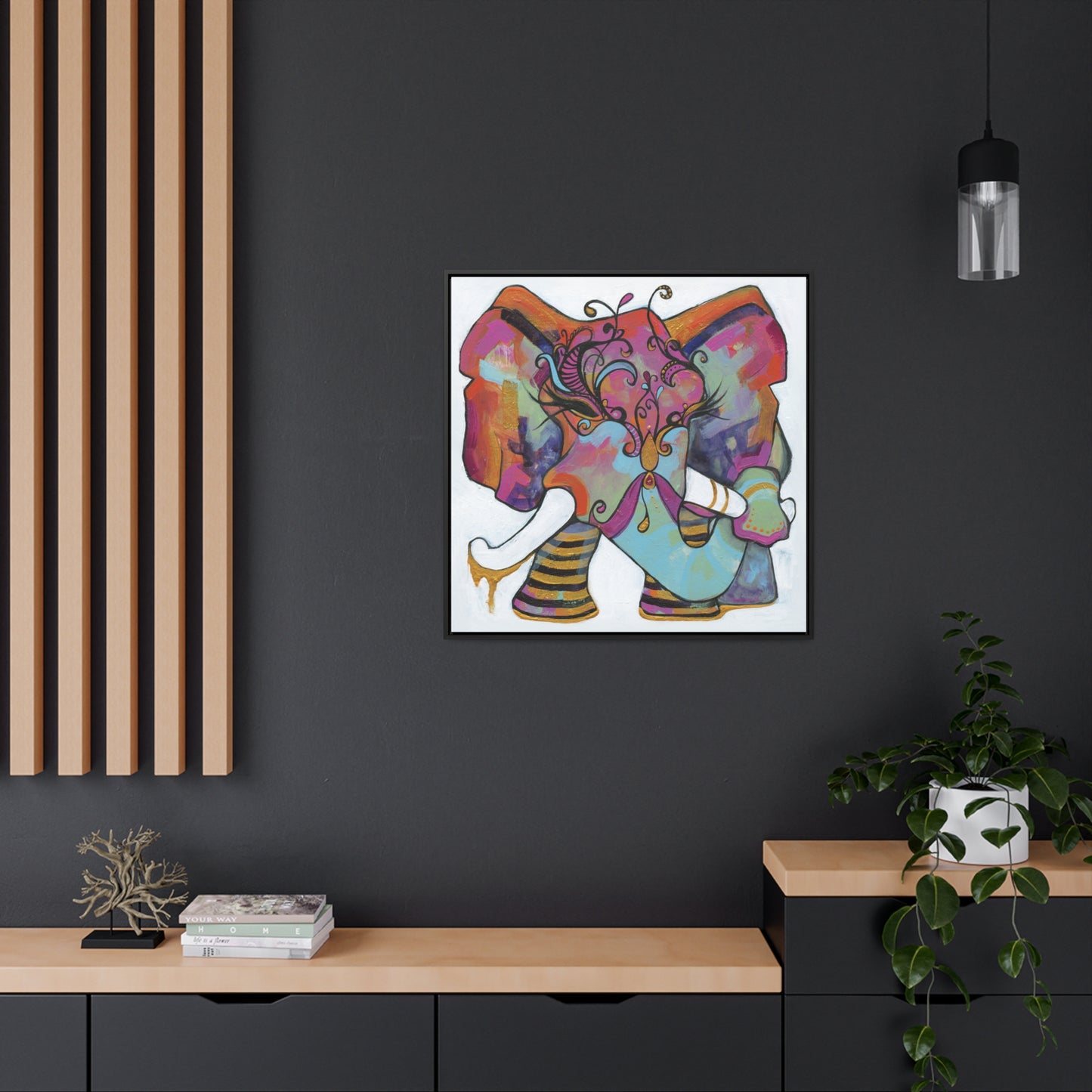 "Masquerade Elephant" Framed Canvas Fine Art Reproduction by Zabrina Fine Art