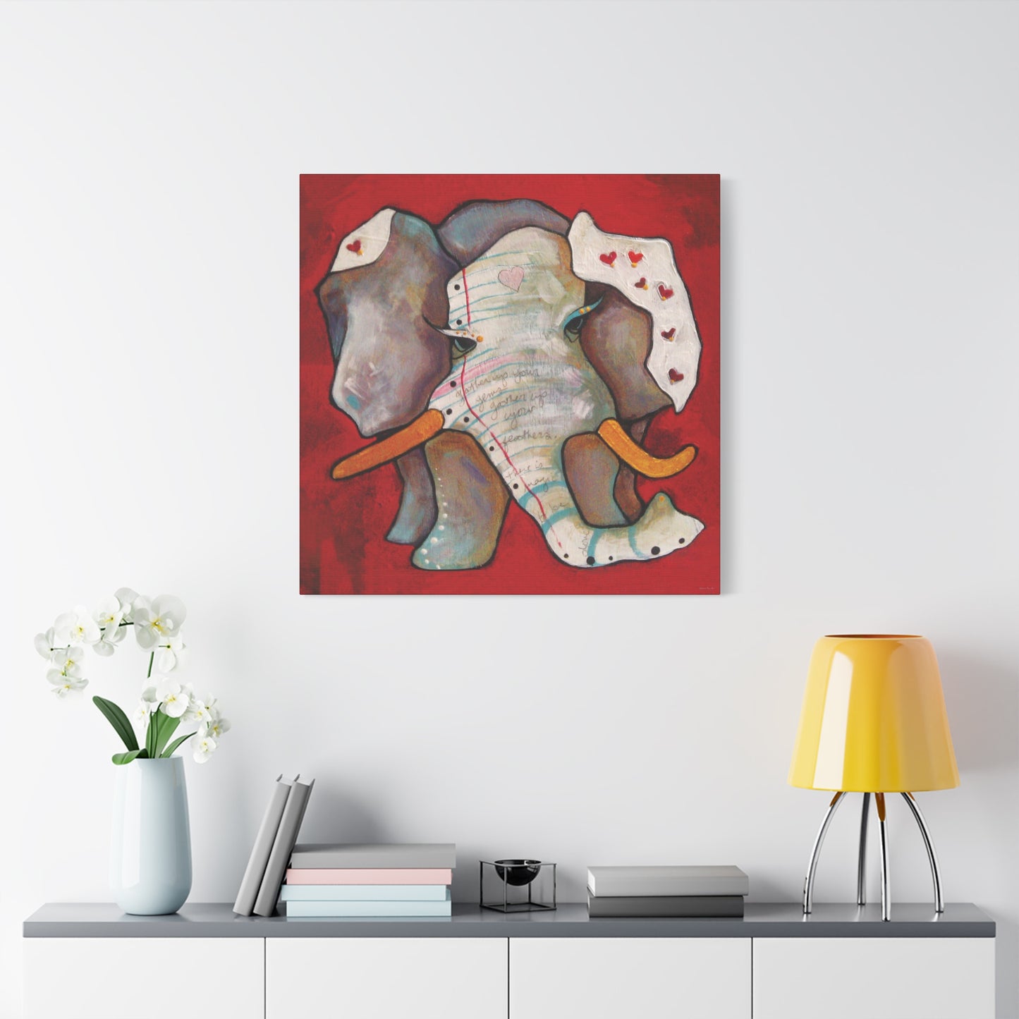 "Red Heart Elephant" Unframed Canvas Black Edge Reproduction by Zabrina Fine Art