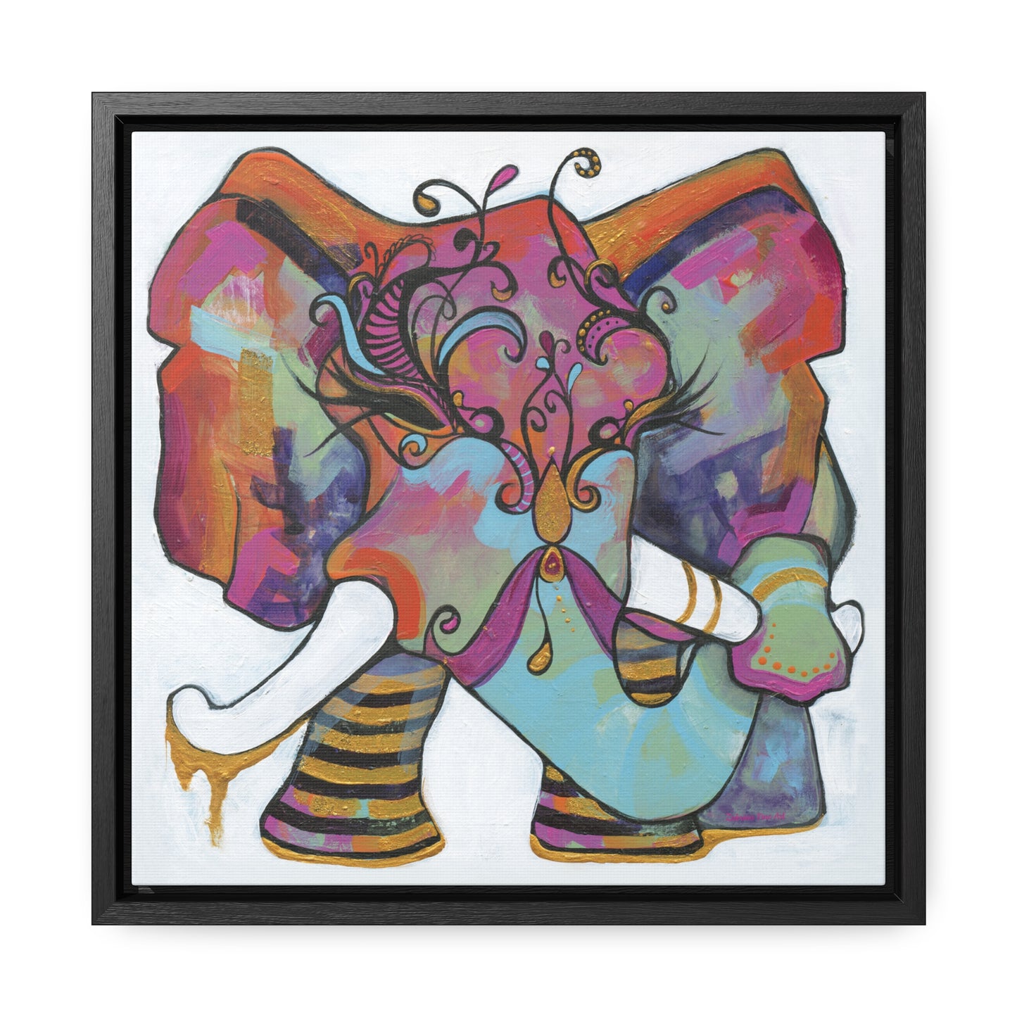 "Masquerade Elephant" Framed Canvas Fine Art Reproduction by Zabrina Fine Art