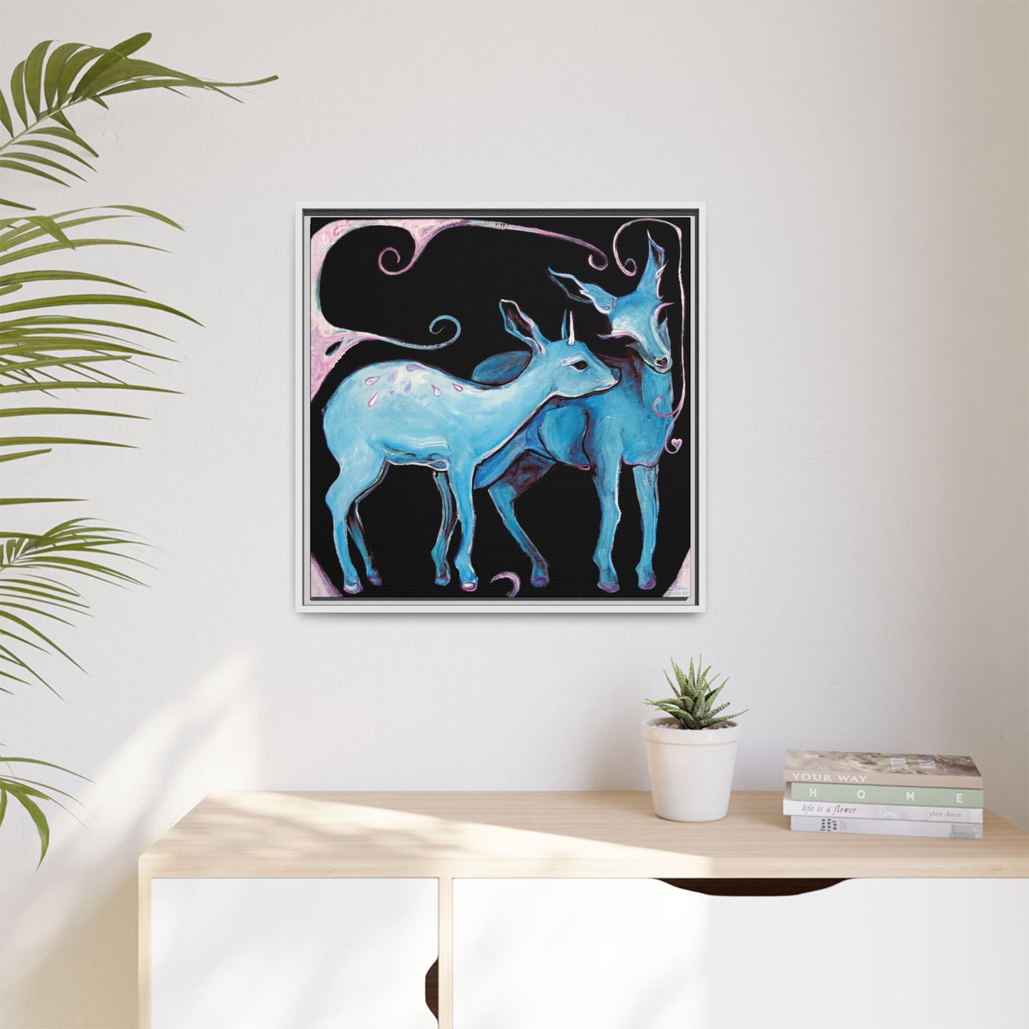 "Deer Love" Framed Canvas Fine Art Reproduction by Zabrina Fine Art