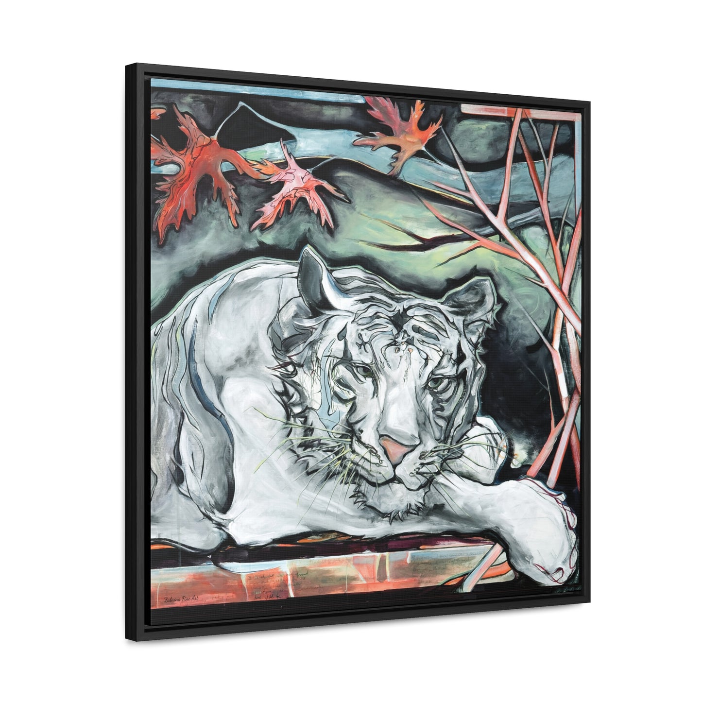 "White Tiger Portrait" Framed Canvas Fine Art Reproduction by Zabrina Fine Art