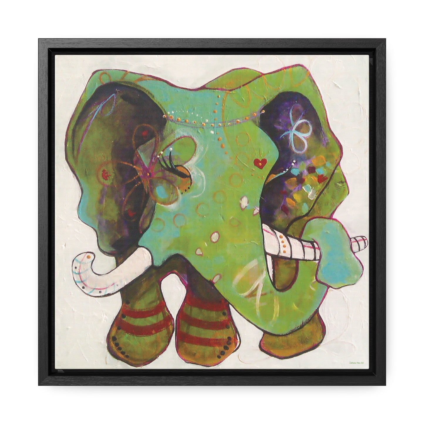 "Green Elephant" Framed Canvas Fine Art Reproduction by Zabrina Fine Art