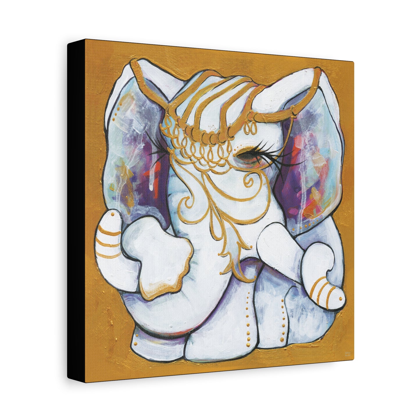 "Gold and White Elephant" Unframed Canvas Black Edge Reproduction by Zabrina Fine Art