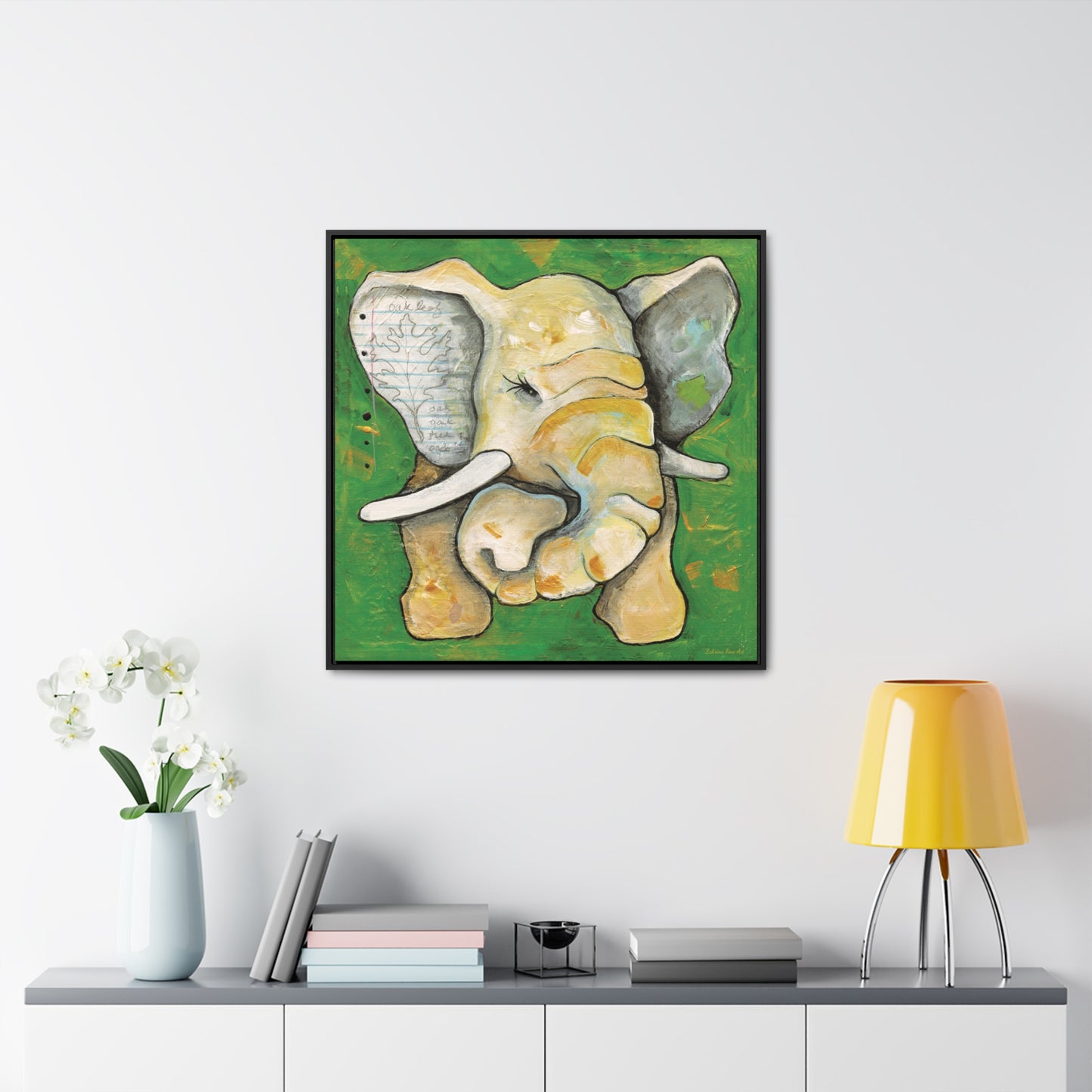 "Oak Leaf Elephant" Framed Canvas Fine Art Reproduction by Zabrina Fine Art