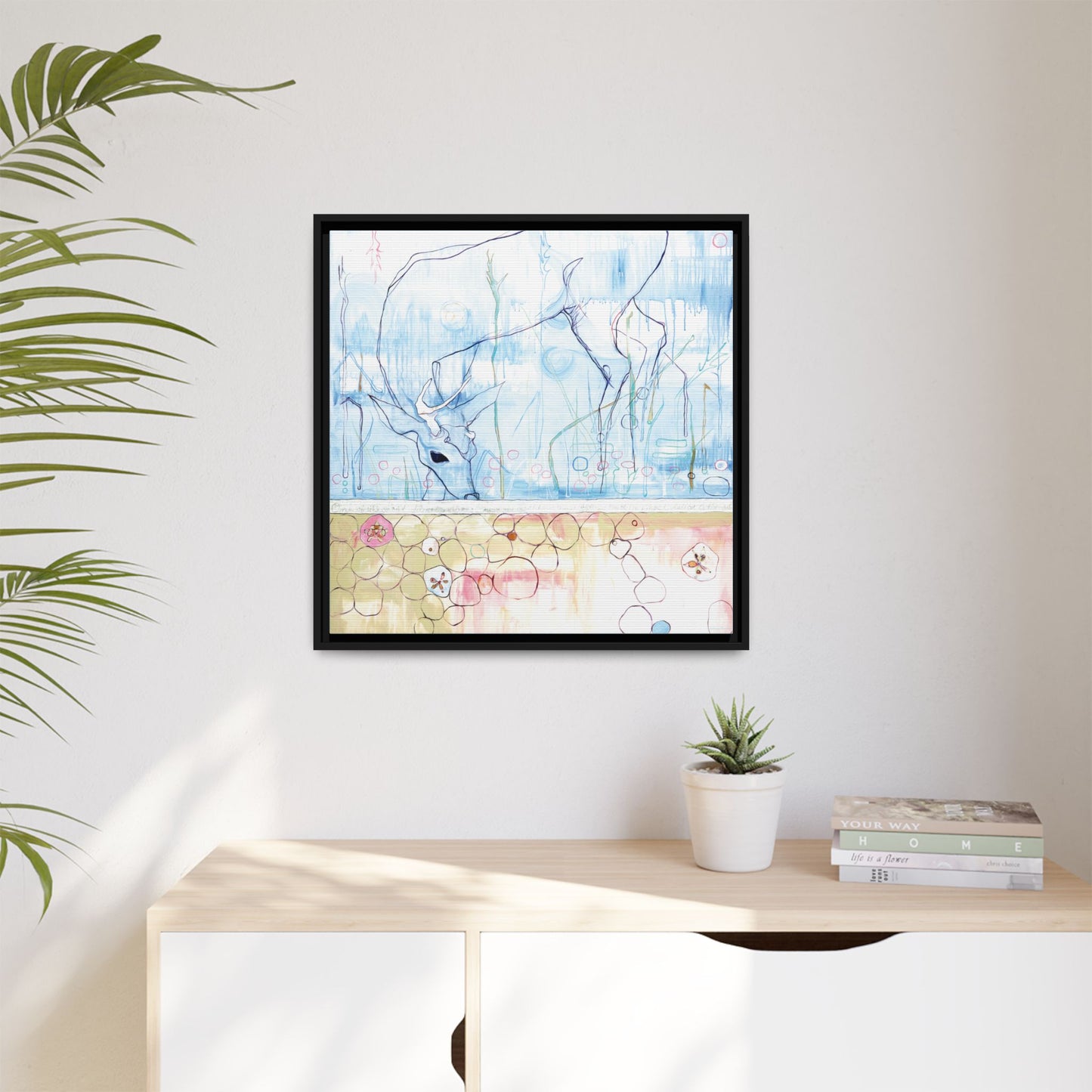 "One Antler Deer" Framed Canvas Fine Art Reproduction by Zabrina Fine Art