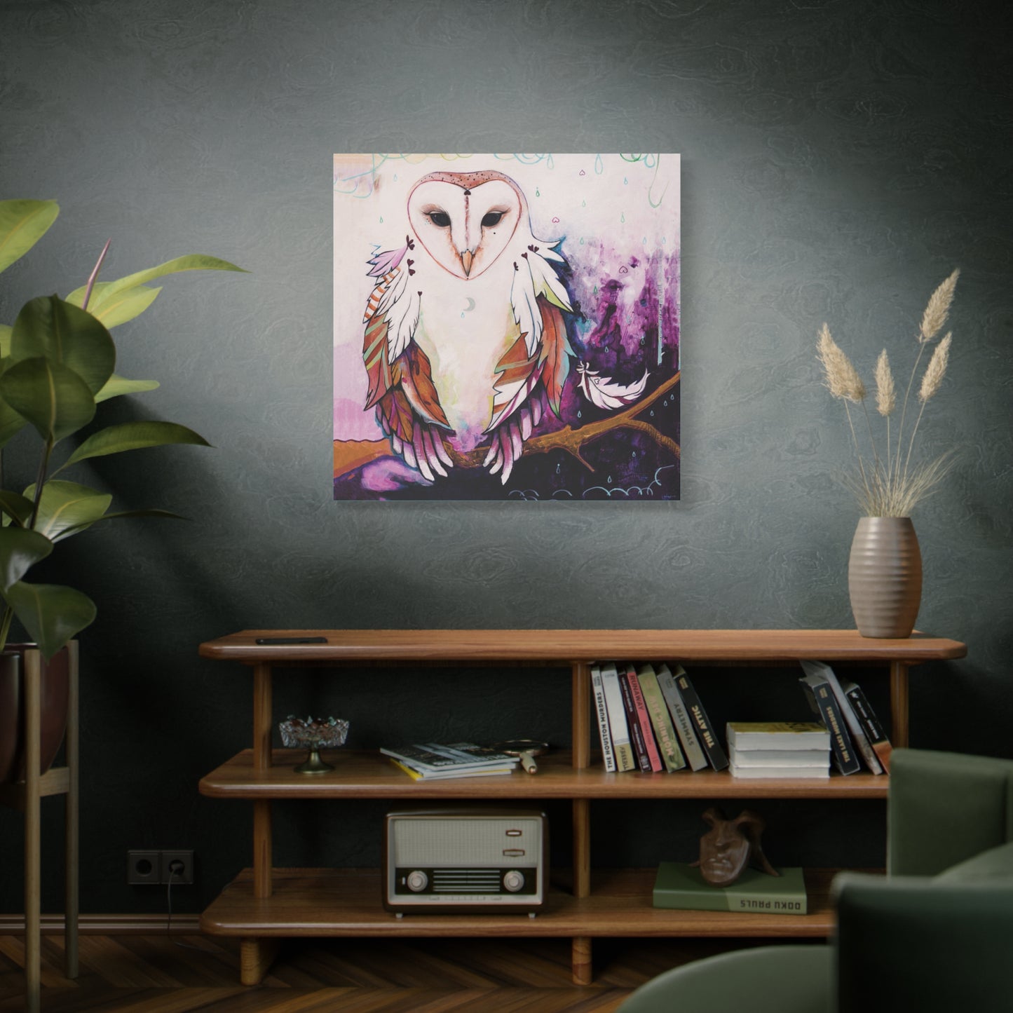 "Rainy Day Owl" Unframed Canvas Neptune Blue Edge Reproduction by Zabrina Fine Art