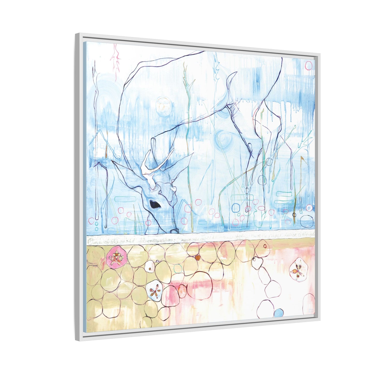 "One Antler Deer" Framed Canvas Fine Art Reproduction by Zabrina Fine Art