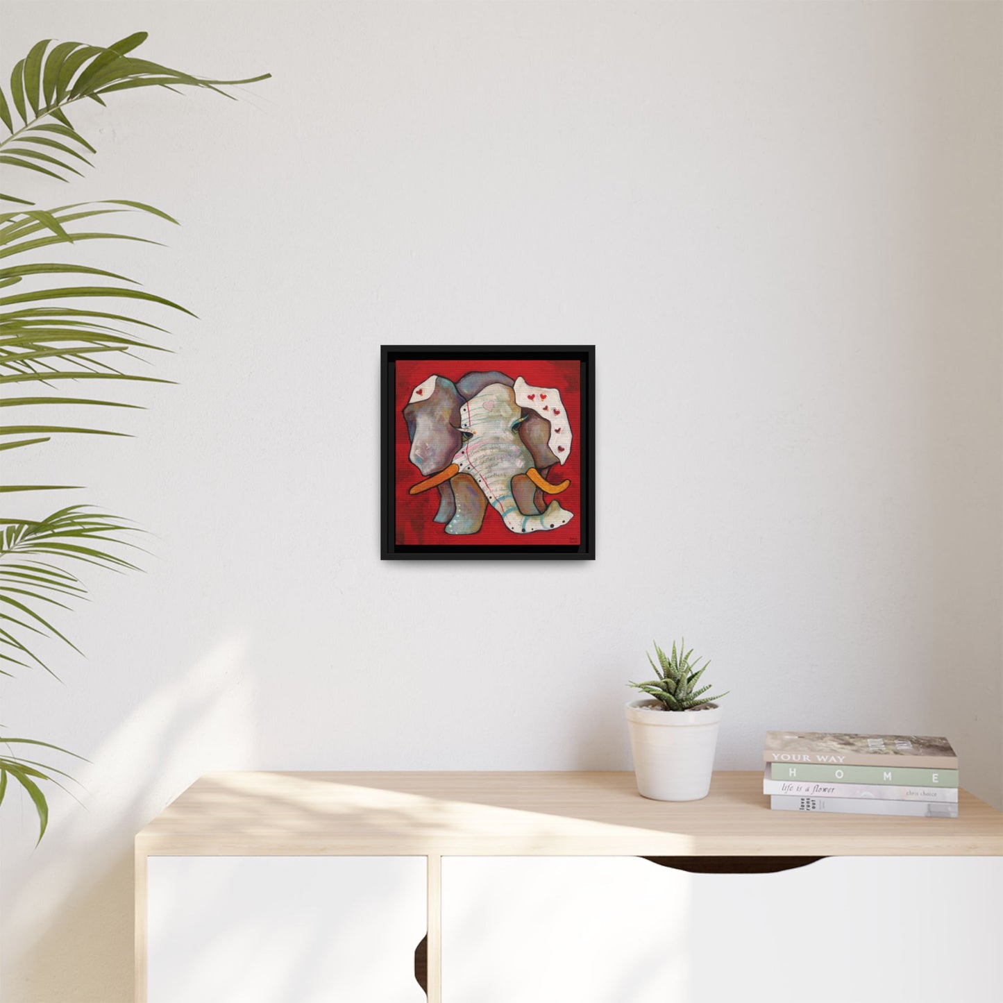 "Red Heart Elephant" Framed Canvas Fine Art Reproduction by Zabrina Fine Art