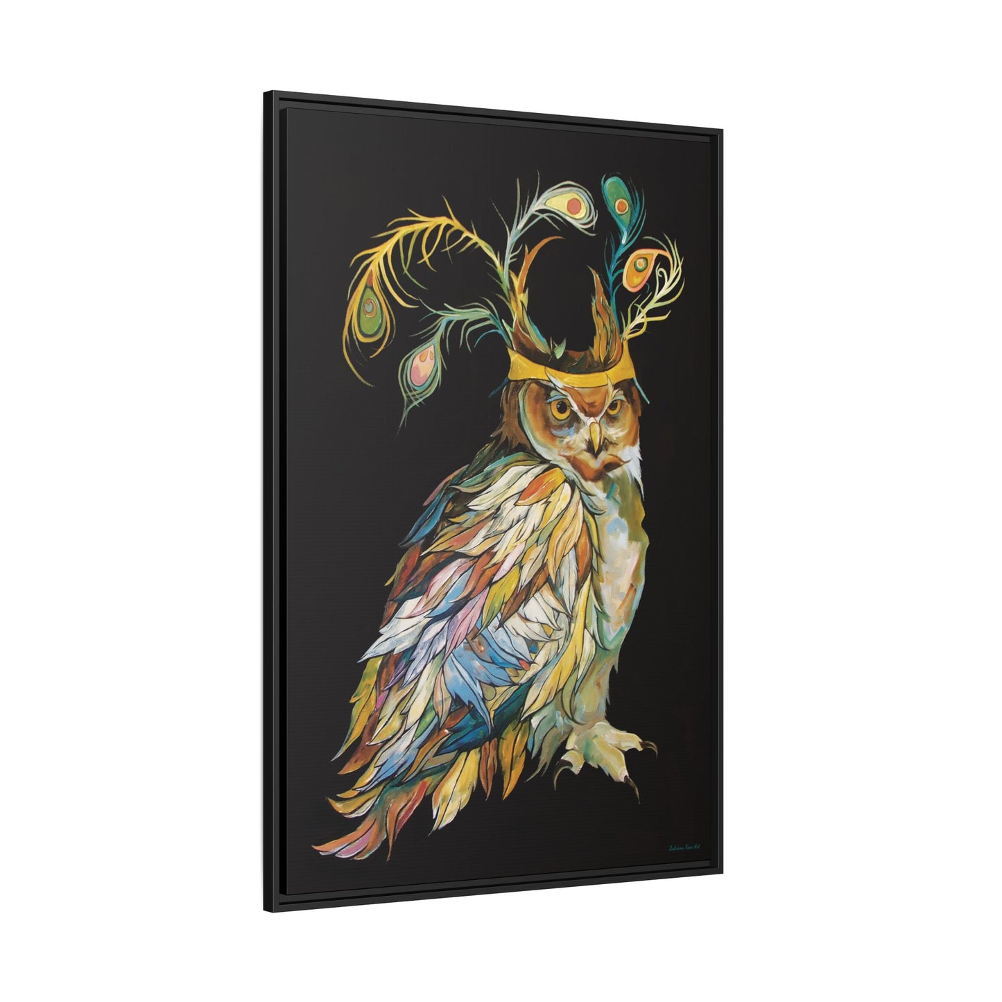 "Owl In A Peacock Crown" Framed Canvas Fine Art Reproduction by Zabrina Fine Art