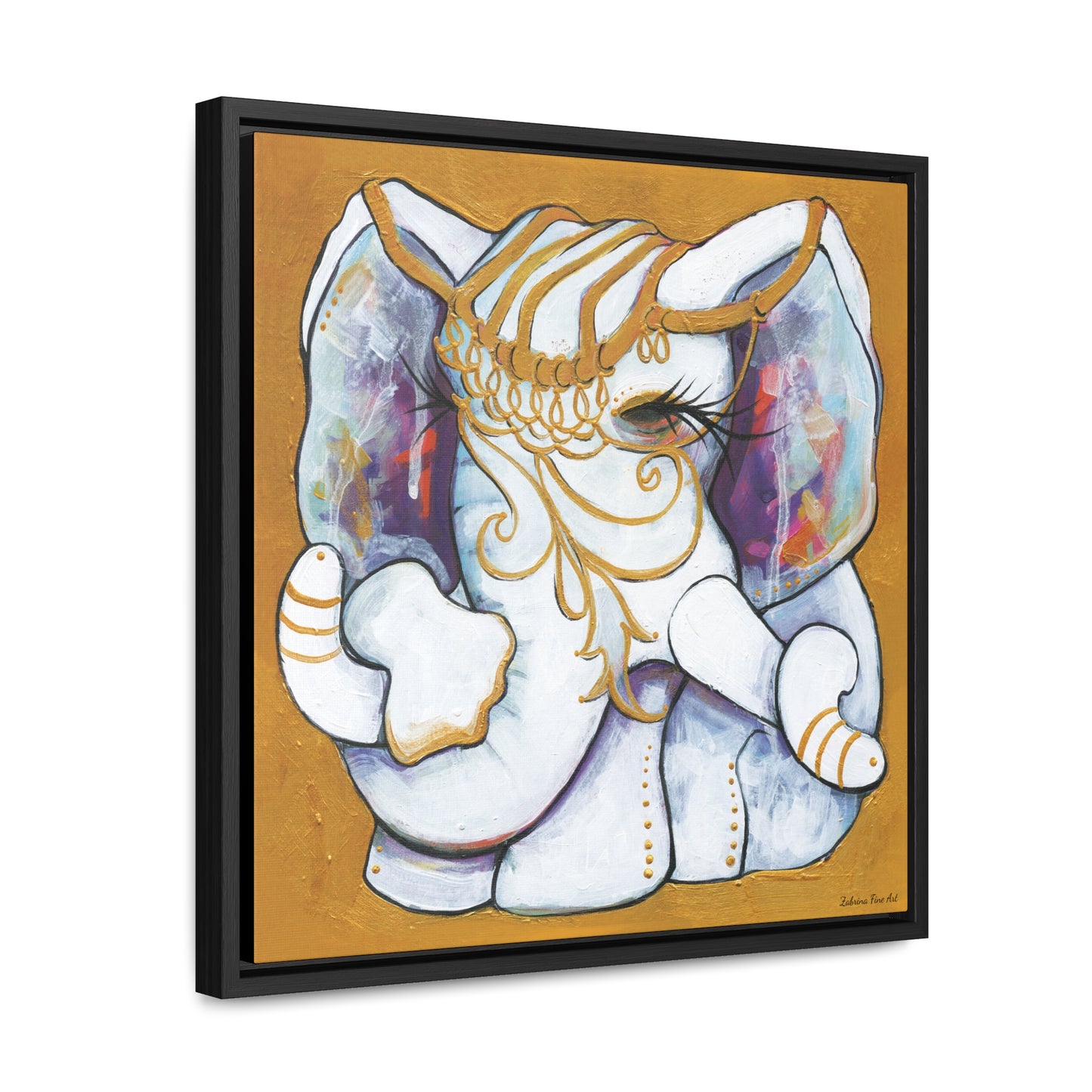 "Gold and White Elephant" Framed Canvas Fine Art Reproduction by Zabrina Fine Art