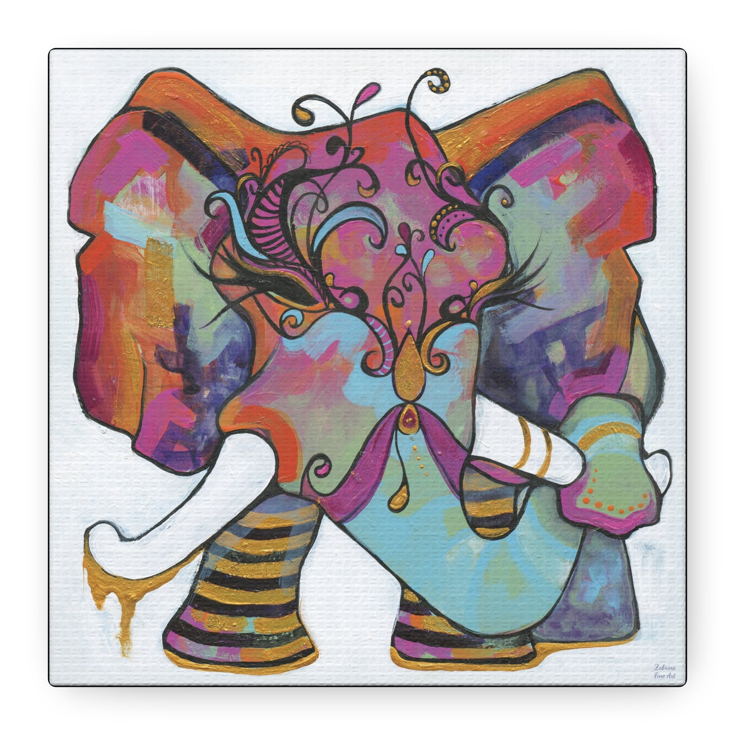 "Masquerade Elephant" Unframed Canvas Black Edge Reproduction by Zabrina Fine Art