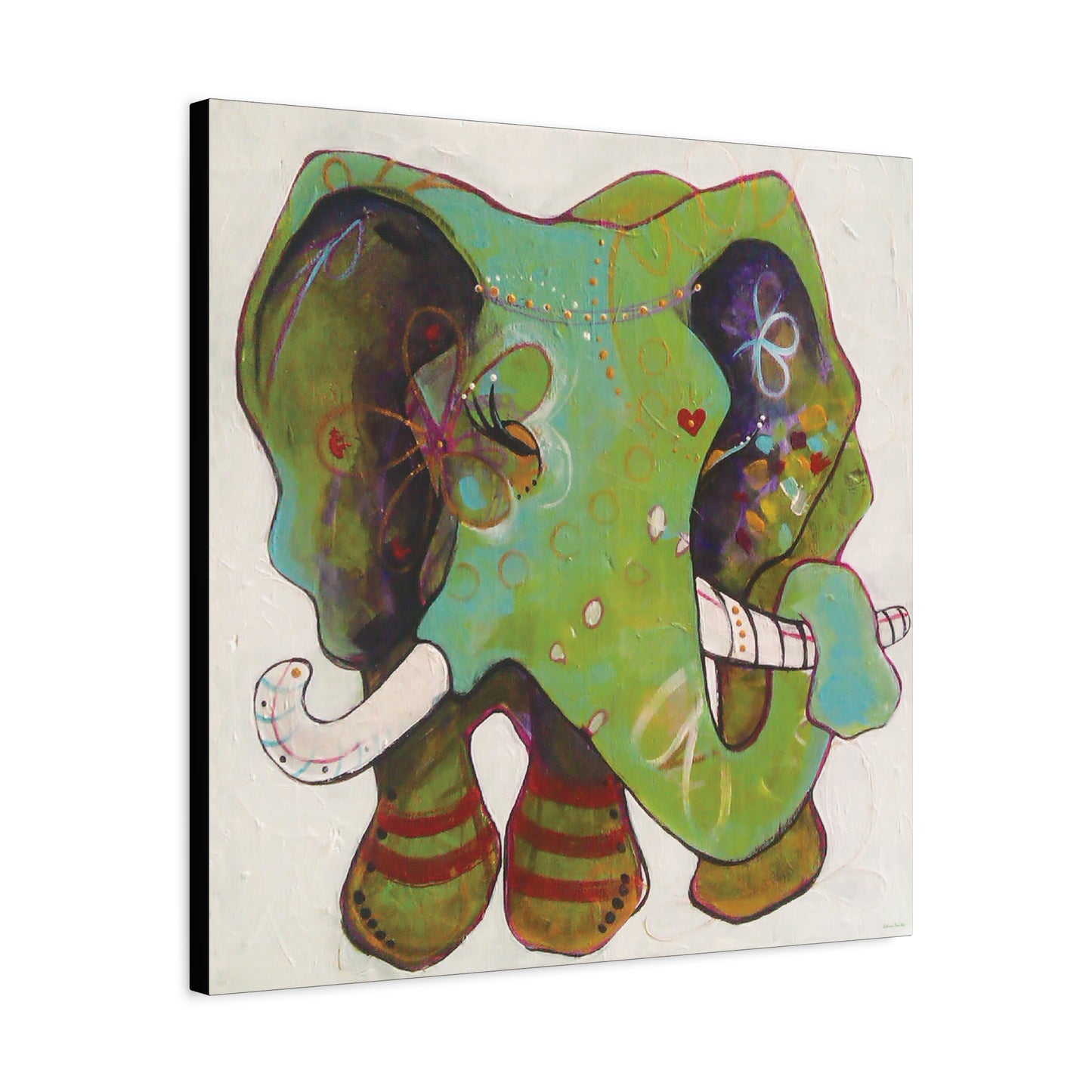 "Green Elephant" Unframed Canvas Black Edge Reproduction by Zabrina Fine Art