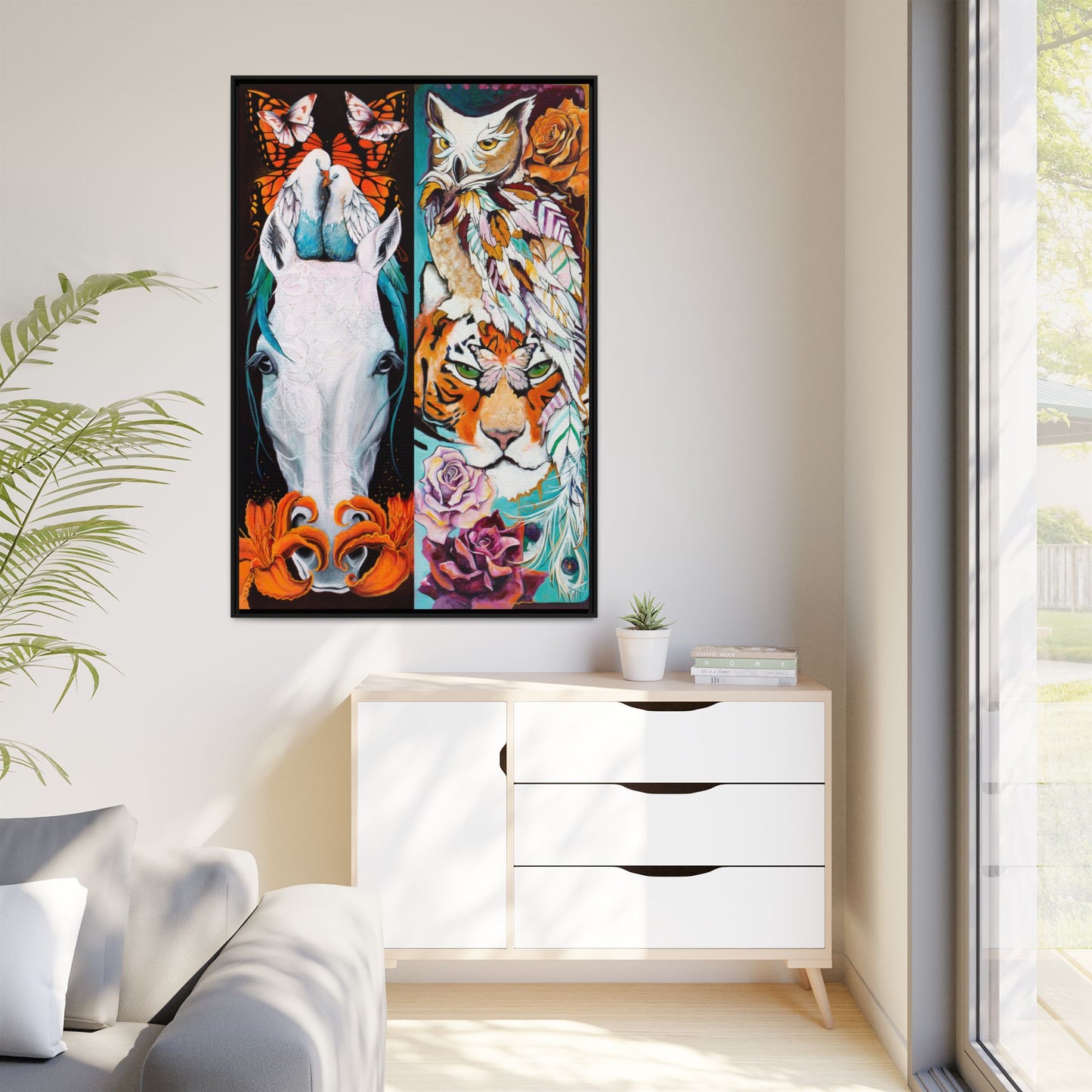 "The Tiger and The Mare" Framed Canvas Fine Art Reproduction by Zabrina Fine Art