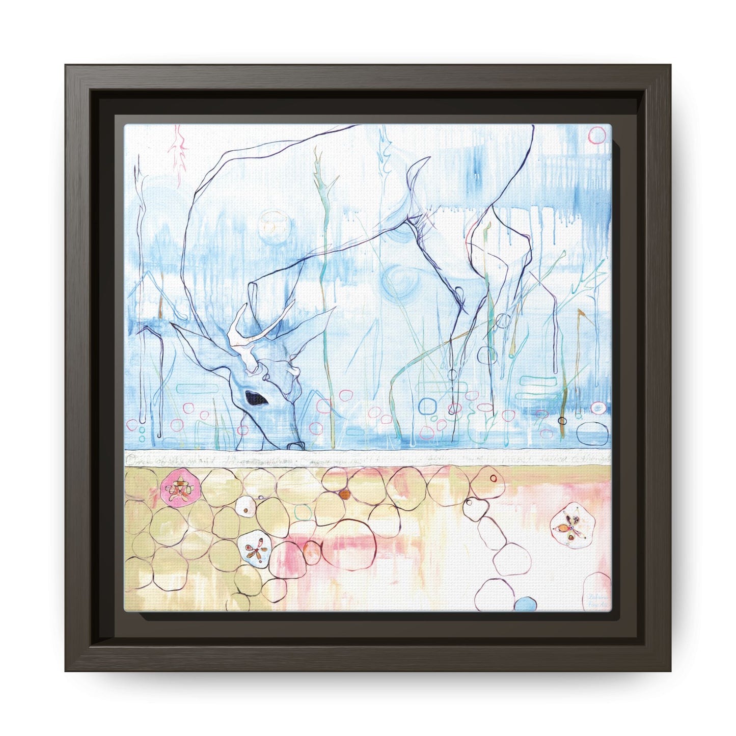 "One Antler Deer" Framed Canvas Fine Art Reproduction by Zabrina Fine Art