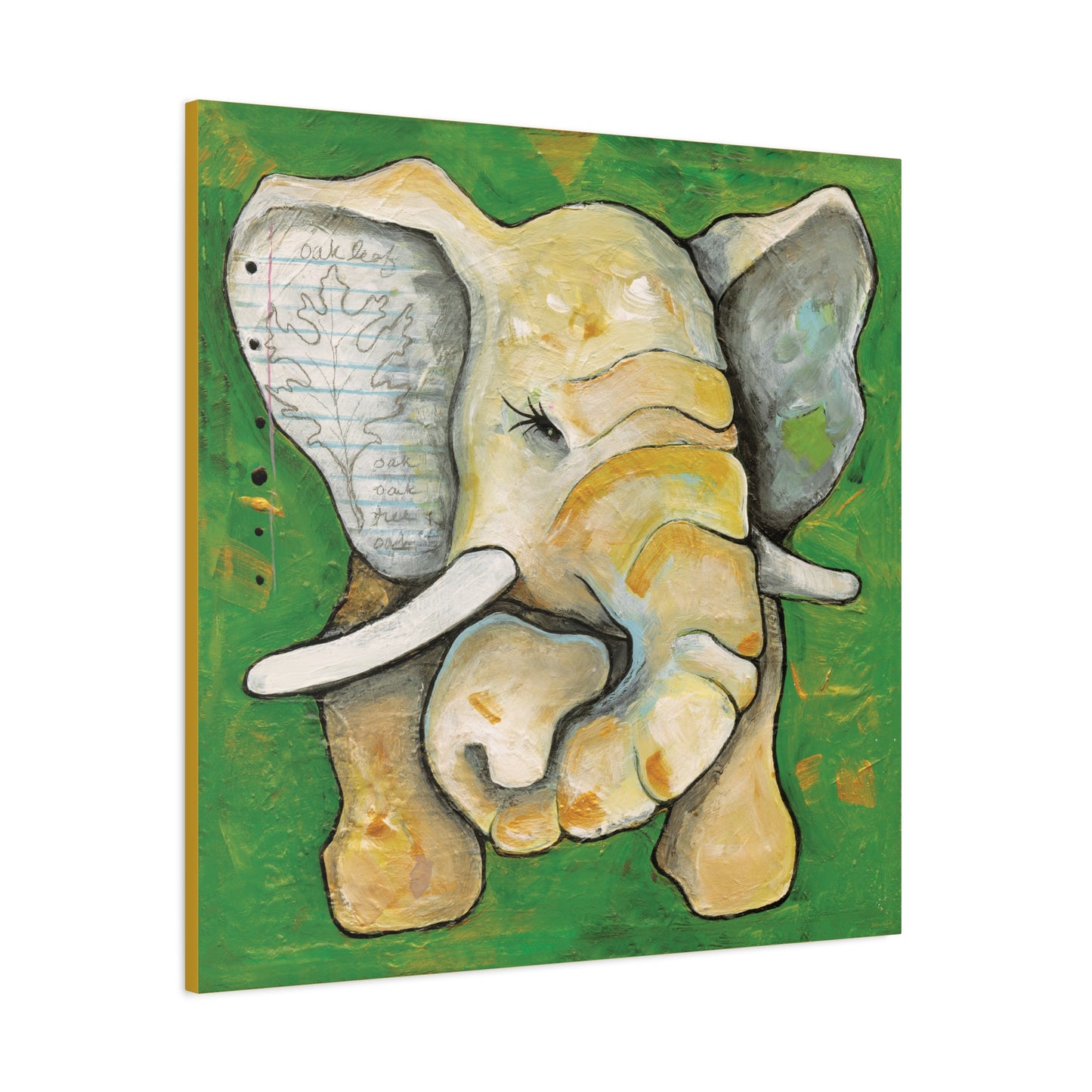 "Oak Leaf Elephant" Unframed Canvas Yellow Edge Reproduction by Zabrina Fine Art