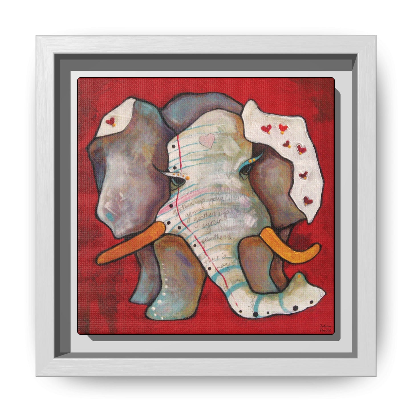 "Red Heart Elephant" Framed Canvas Fine Art Reproduction by Zabrina Fine Art