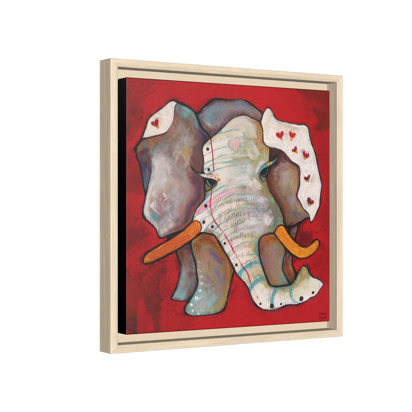 "Red Heart Elephant" Framed Canvas Fine Art Reproduction by Zabrina Fine Art