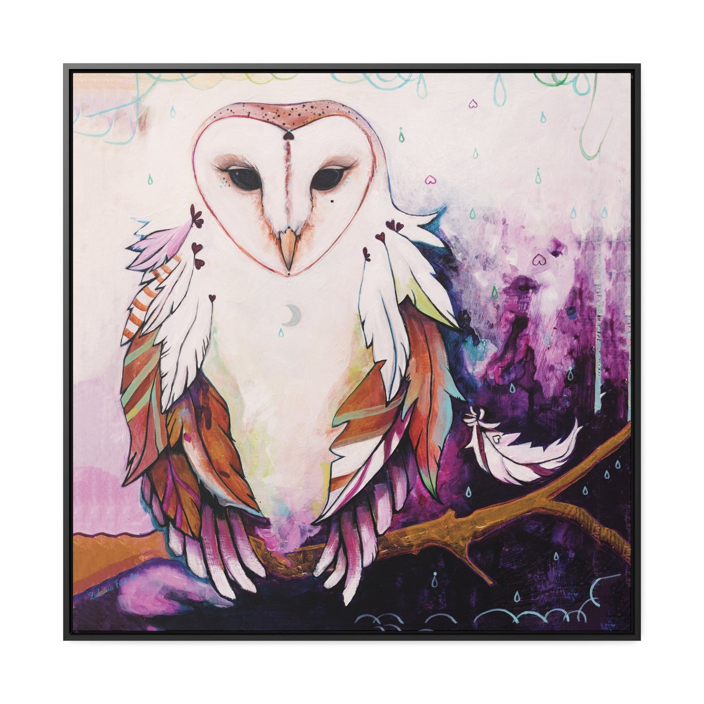 "Rainy Day Owl" Framed Canvas Fine Art Reproduction by Zabrina Fine Art