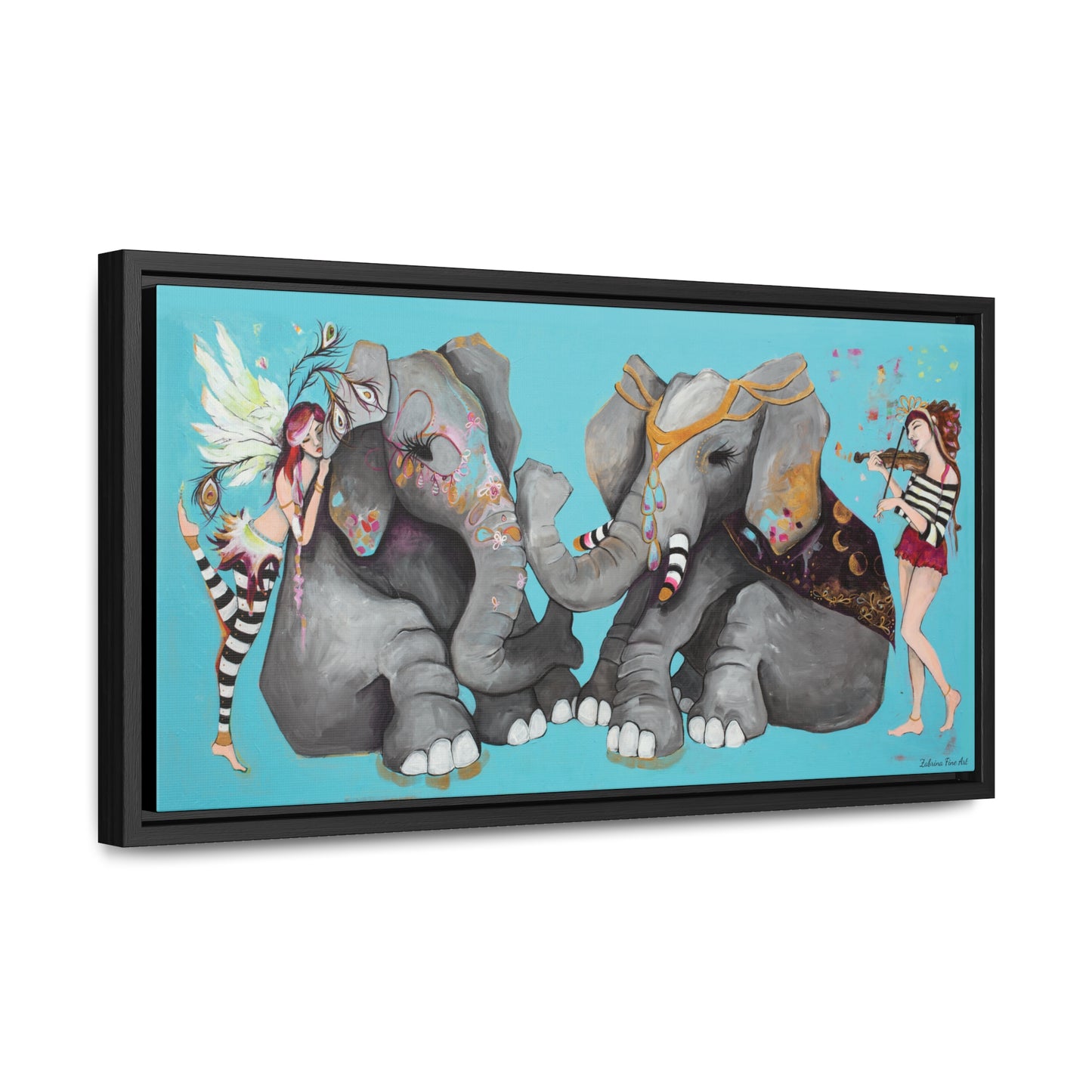 "Elephant Love" Framed Canvas Fine Art Reproduction by Zabrina Fine Art