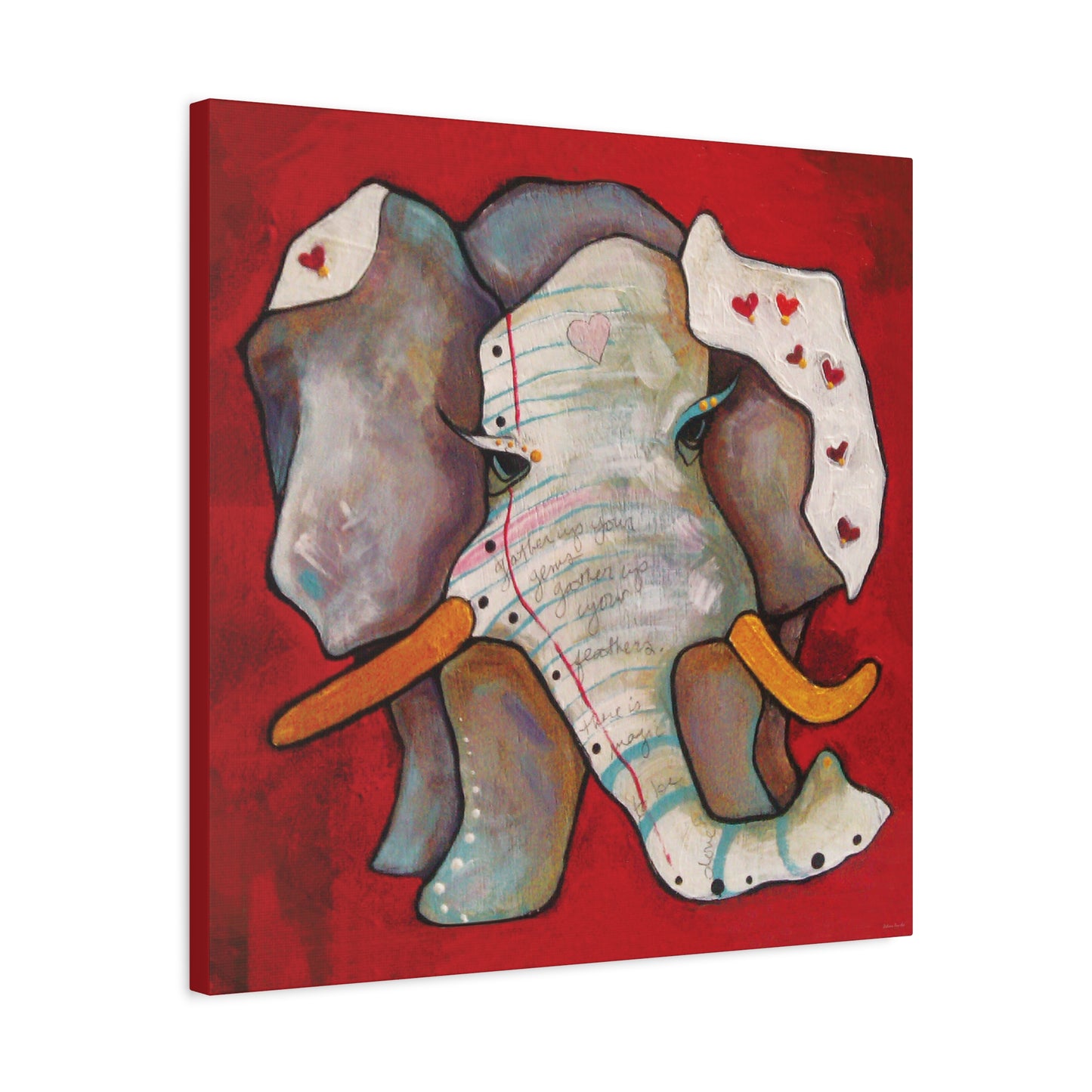 "Red Heart Elephant" Unframed Canvas Red Edge Reproduction by Zabrina Fine Art