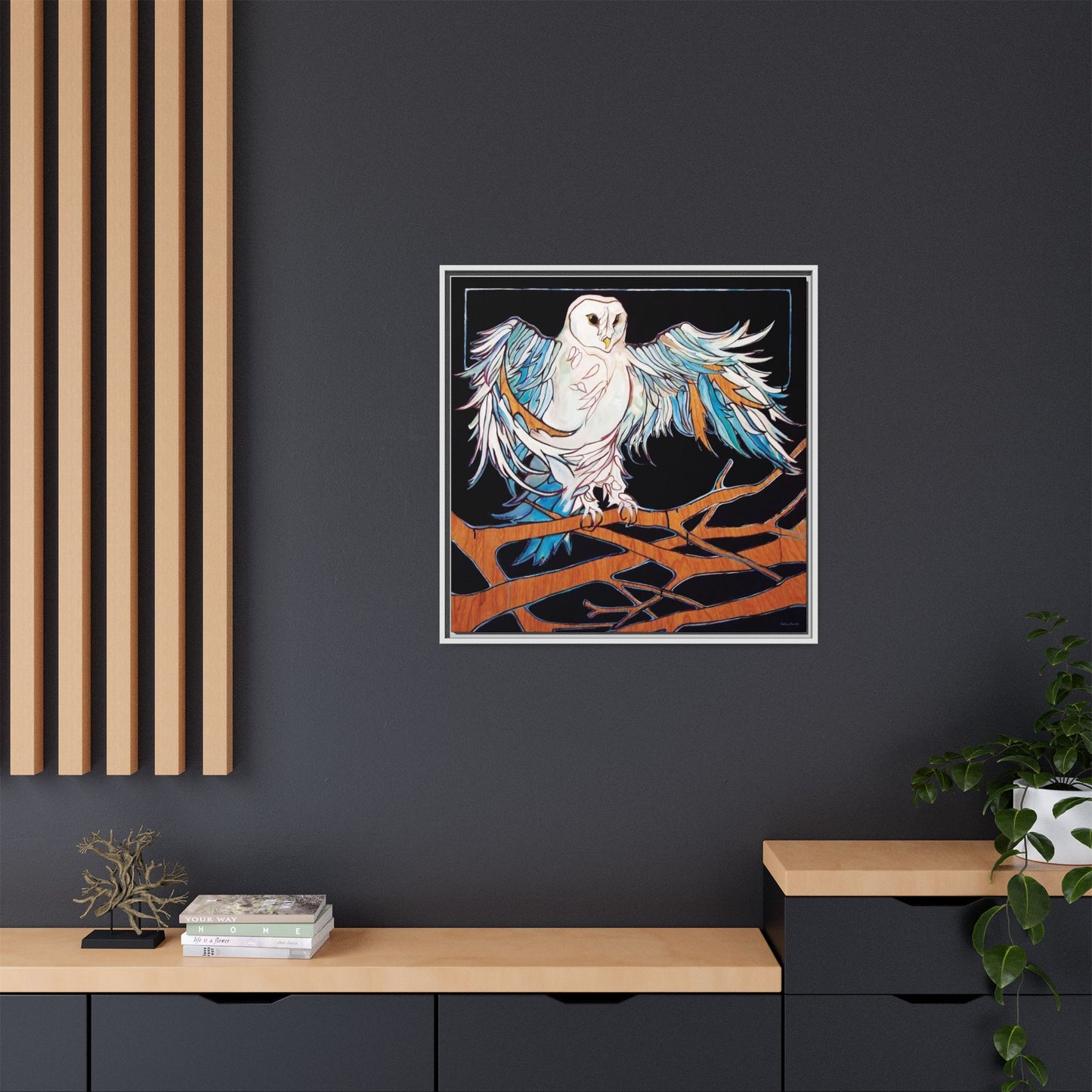 "Blue Owl" Framed Canvas Fine Art Reproduction by Zabrina Fine Art