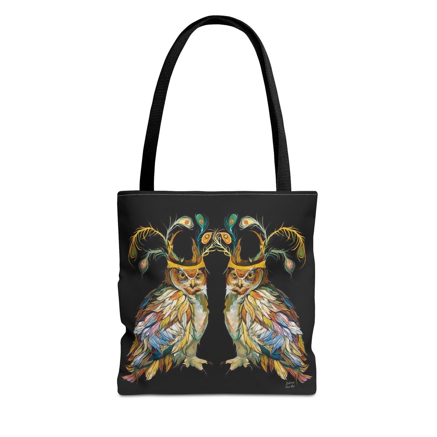 "Two Owls" Tote Bag Black by Zabrina Fine Art