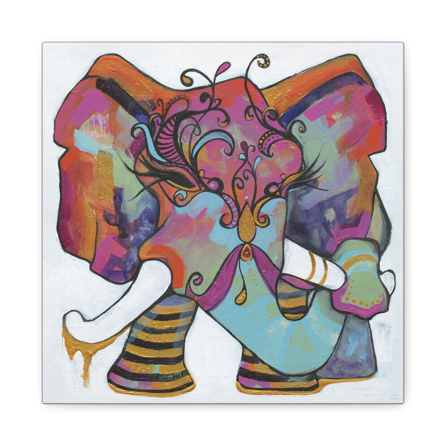 "Masquerade Elephant" Unframed Canvas Hot Pink Edge Reproduction by Zabrina Fine Art