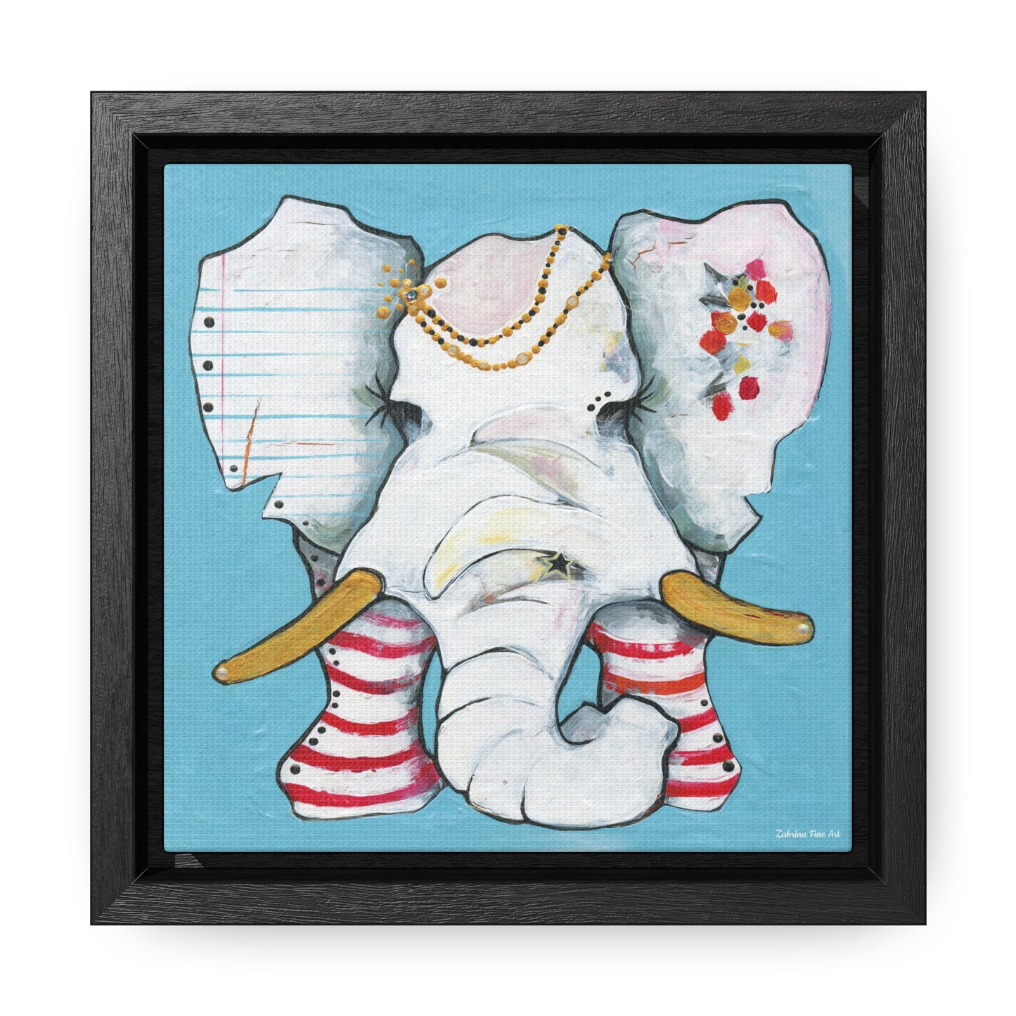 "Red Stripe Elephant" Framed Canvas Fine Art Reproduction by Zabrina Fine Art