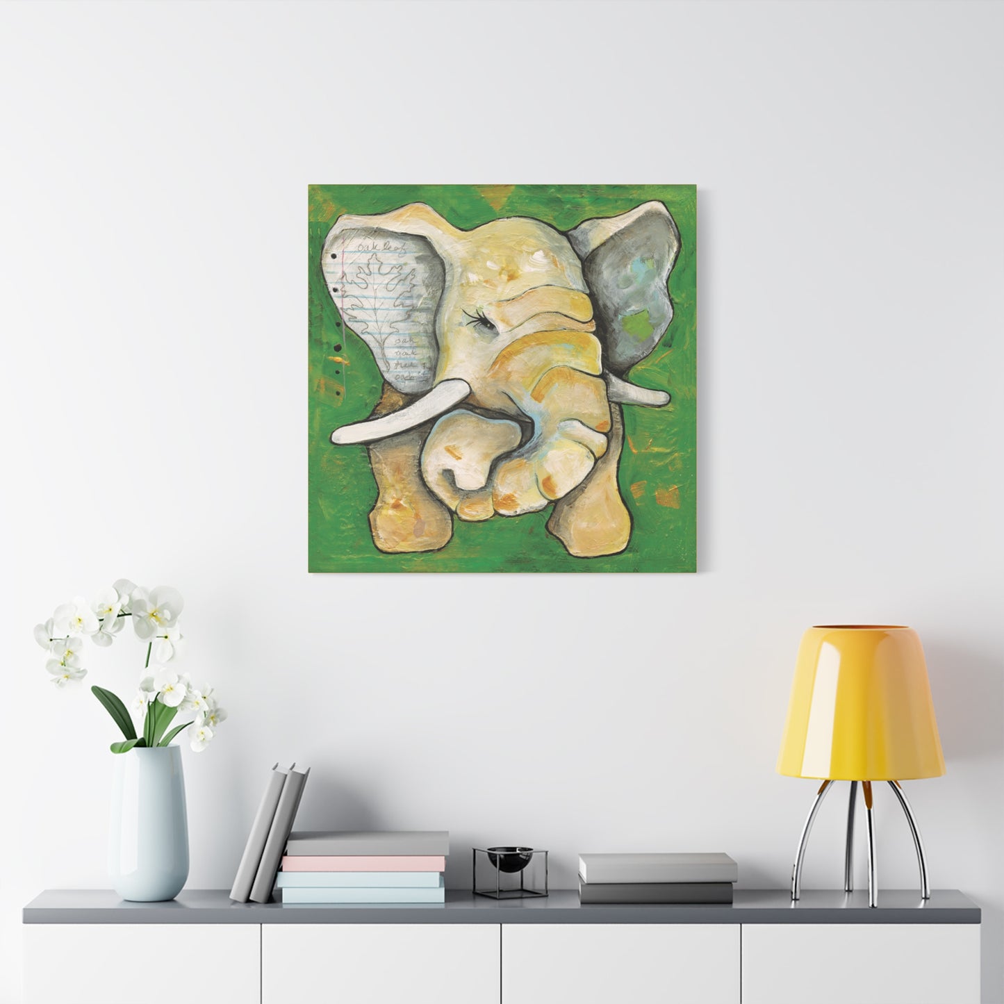 "Oak Leaf Elephant" Unframed Canvas Yellow Edge Reproduction by Zabrina Fine Art