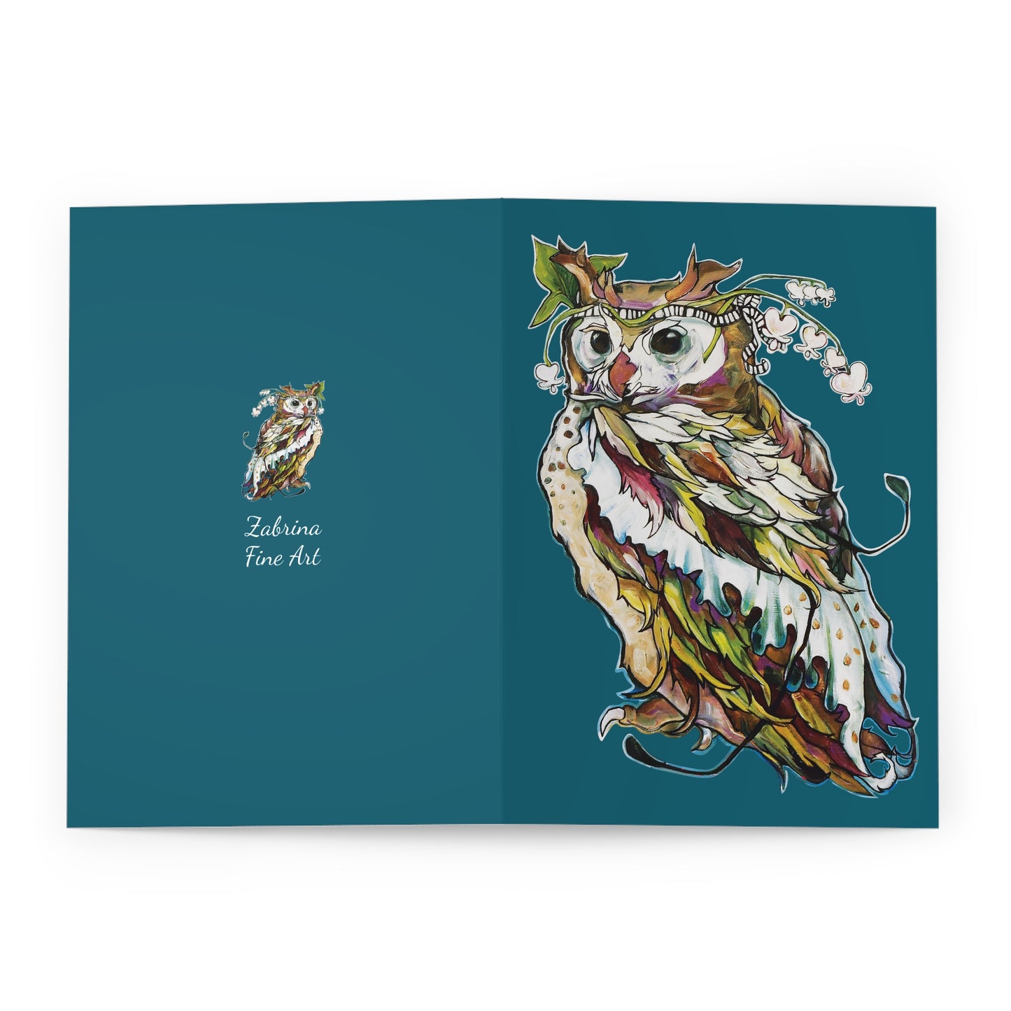 "Flower Crown Owl" Notecards in Blue by Zabrina Fine Art (set of 5)